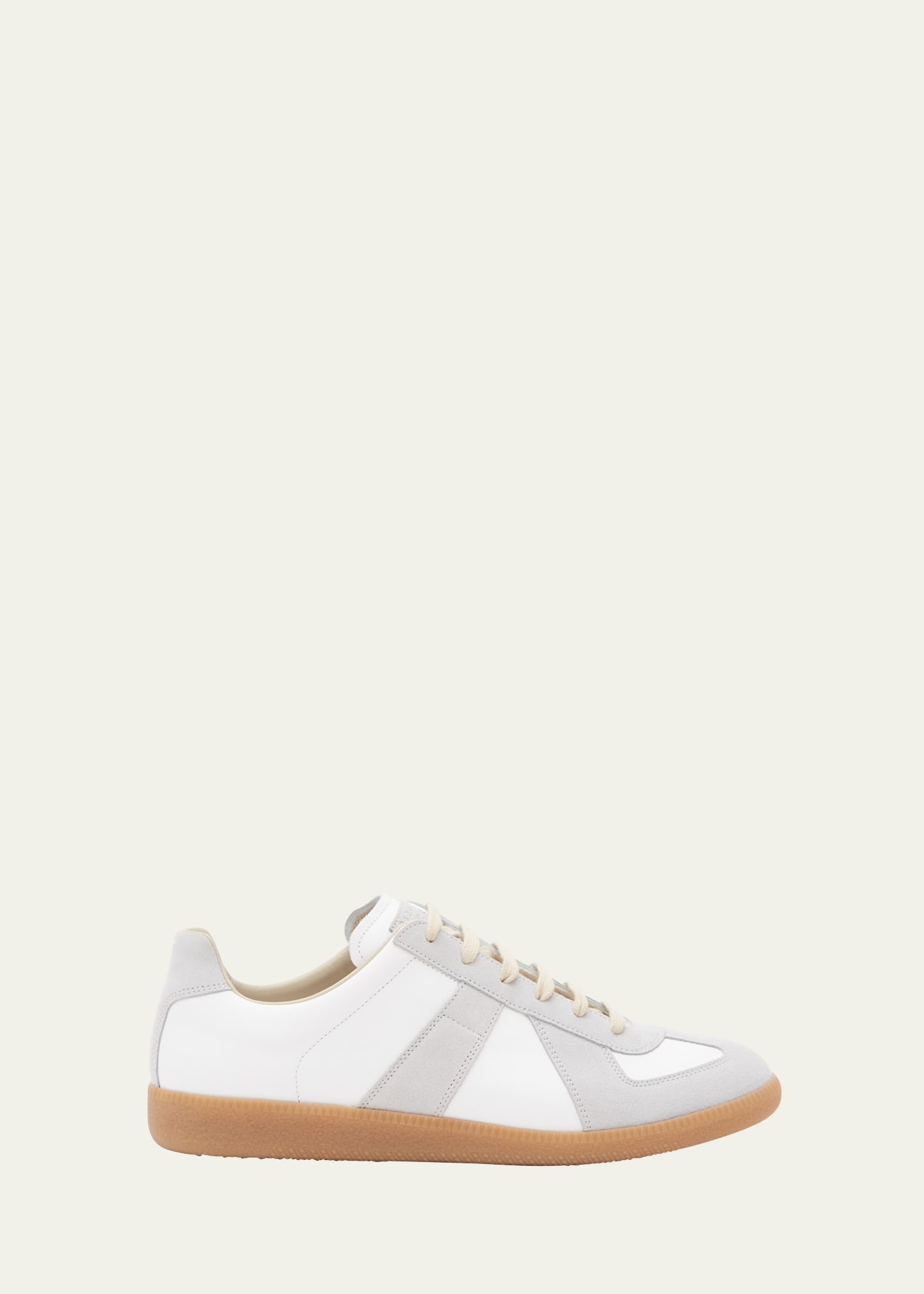 Maison Margiela Women Replica Low-top Leather Sneakers With Suede Inserts In White