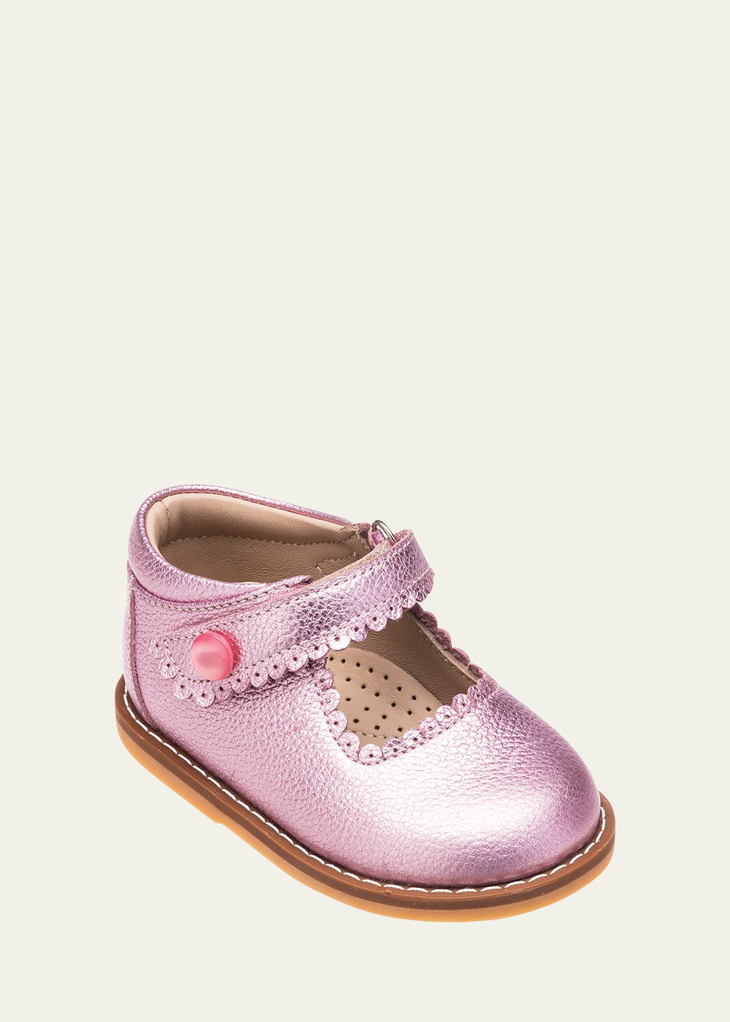 Elephantito Kids' Girl's Scalloped Leather Mary Janes, Toddler In Pink