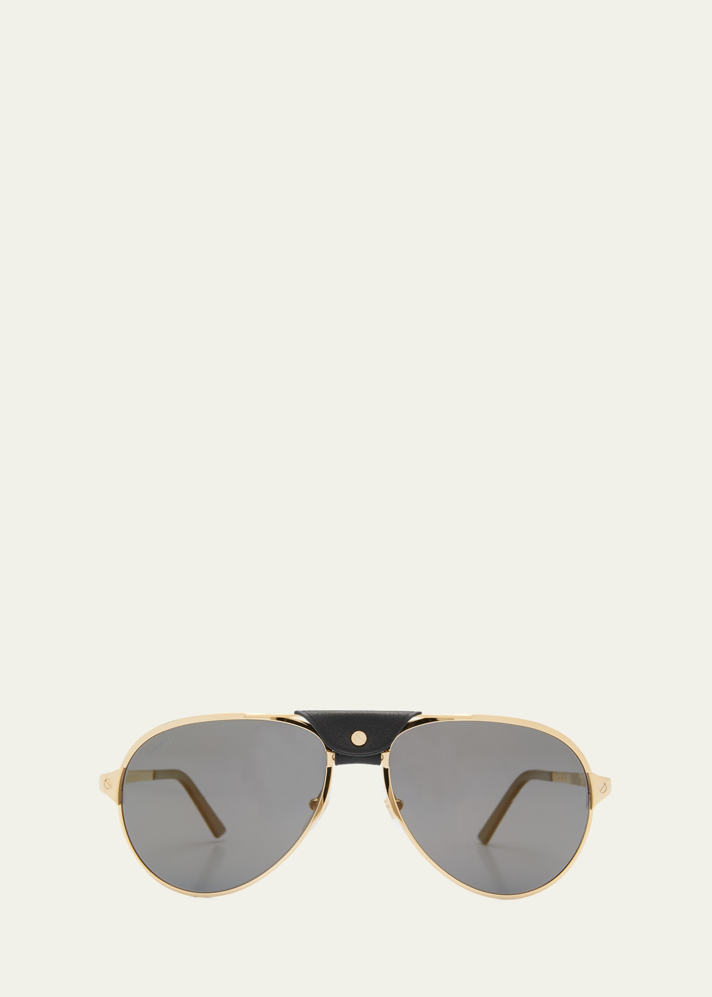 Men's Leather-Trim Metal Aviator Sunglasses