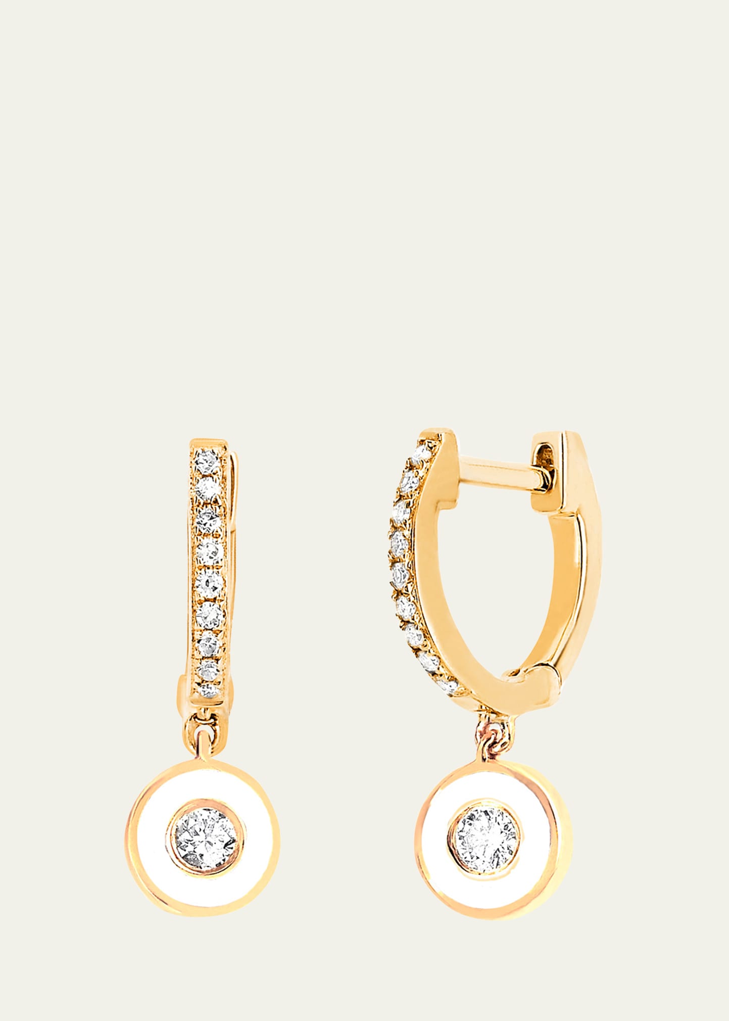 14k Diamond Huggie & Enamel Drop Earrings, White
