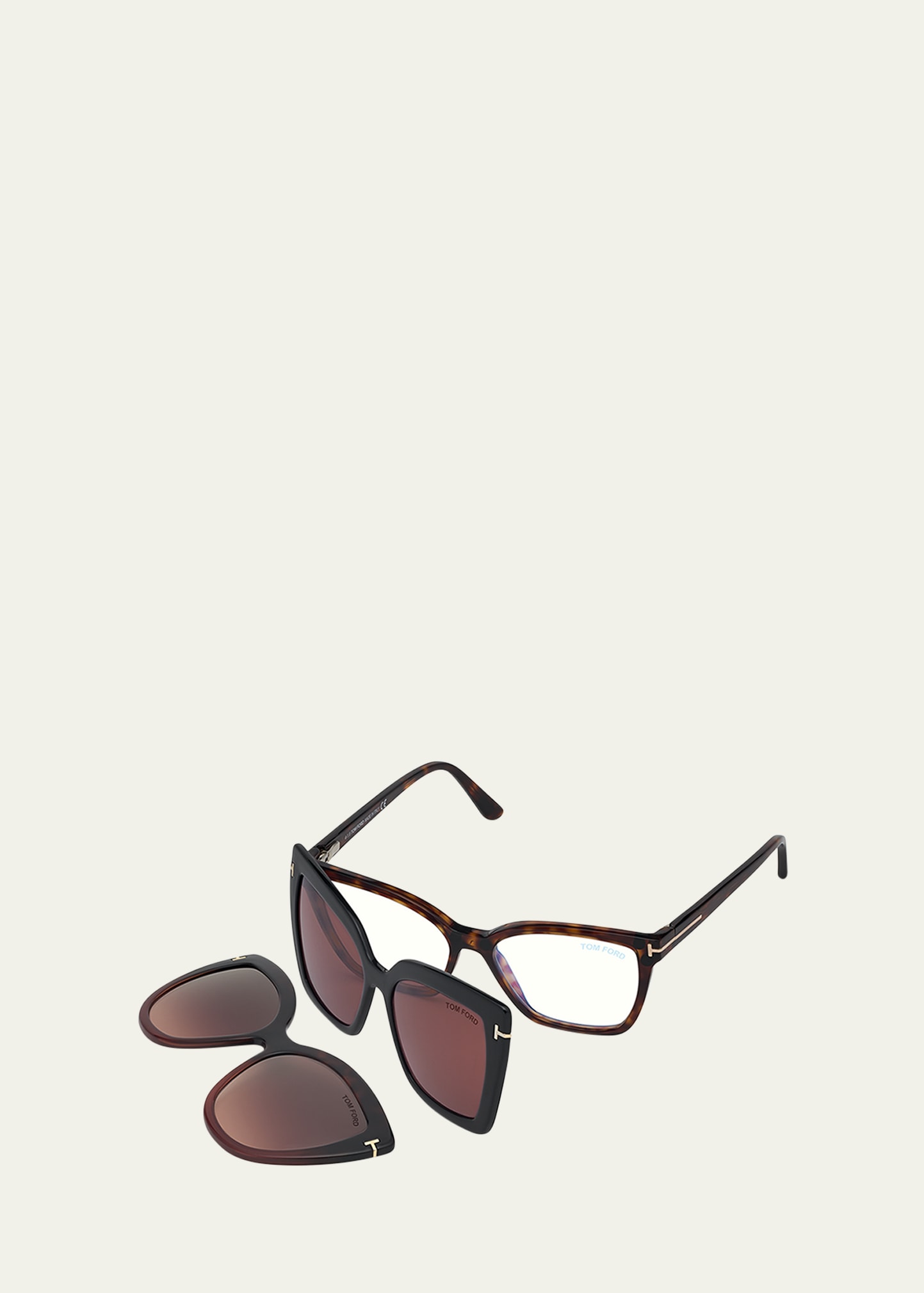 Tom Ford Square Blue-block Optical Frames W/ Two Magnetic Sunglasses Clips In Fuchsia