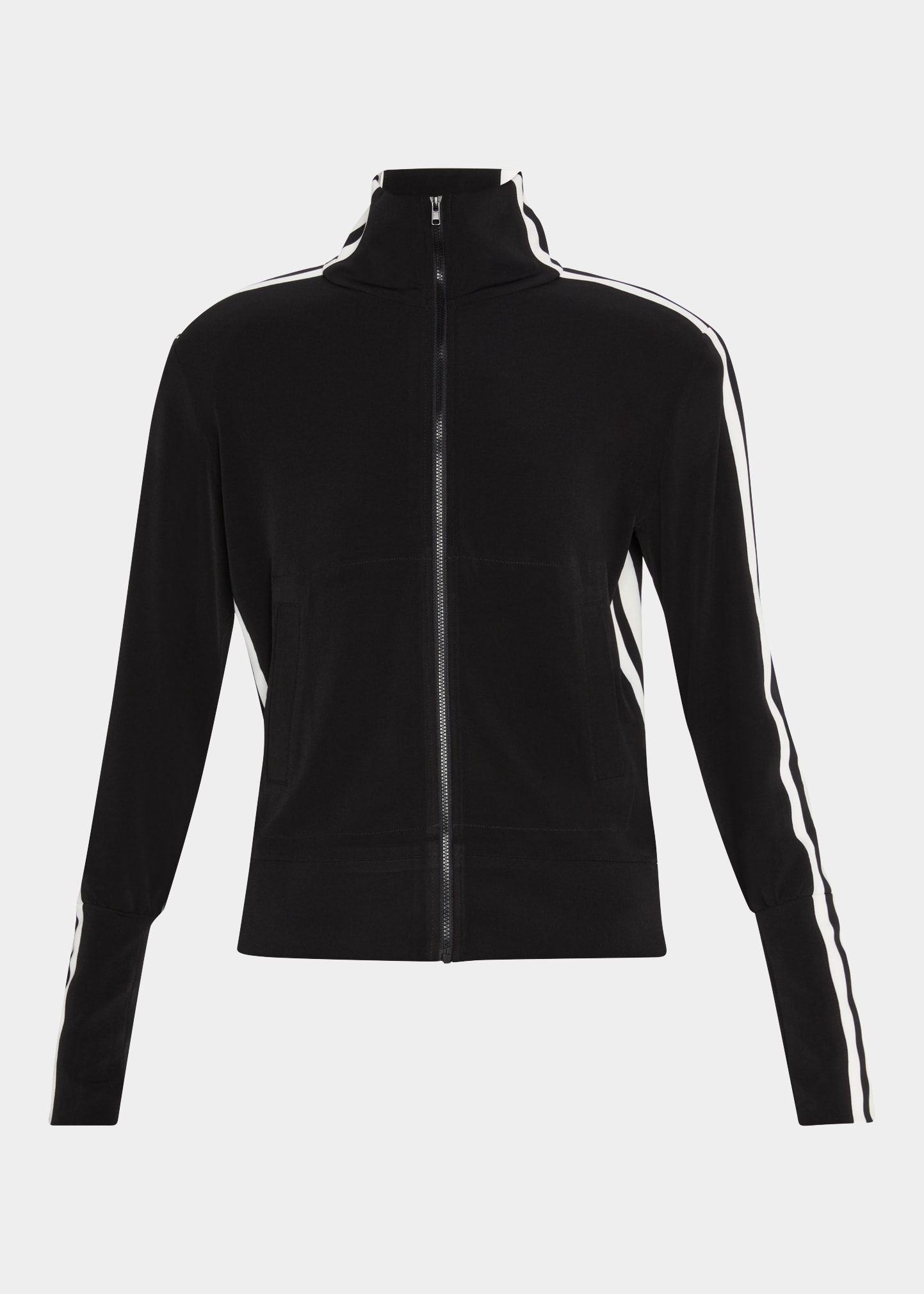 Norma Kamali Striped Webbing-trimmed Stretch-velvet Track Jacket In Black/off St
