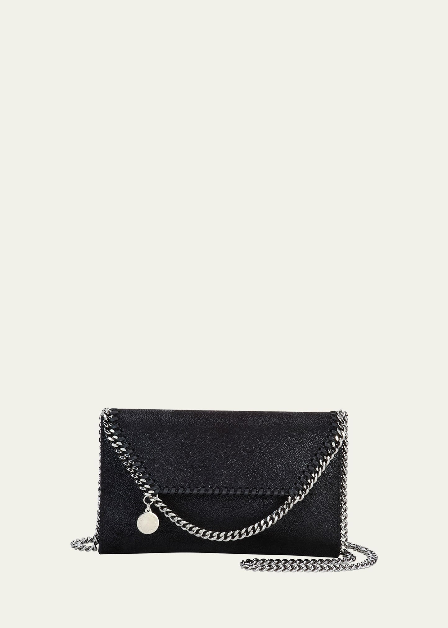 Shop Stella Mccartney Falabella Mini Shaggy Deer Wallet On Chain In Black