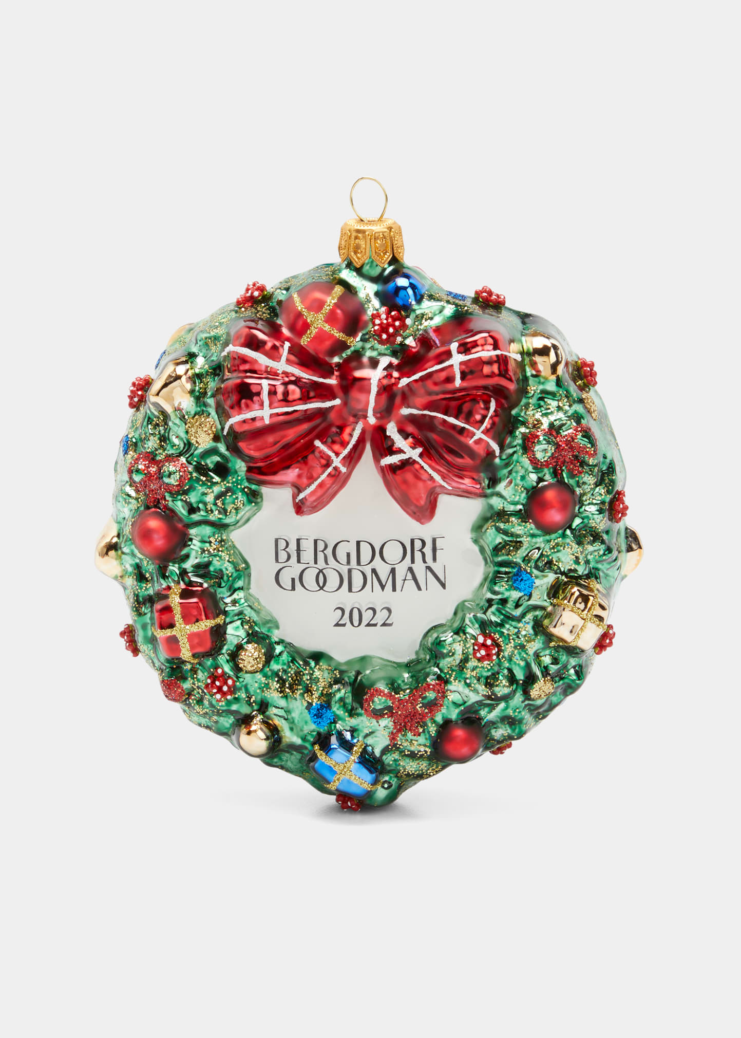 Bergdorf Goodman Bg Wreath With Presents Christmas Ornament