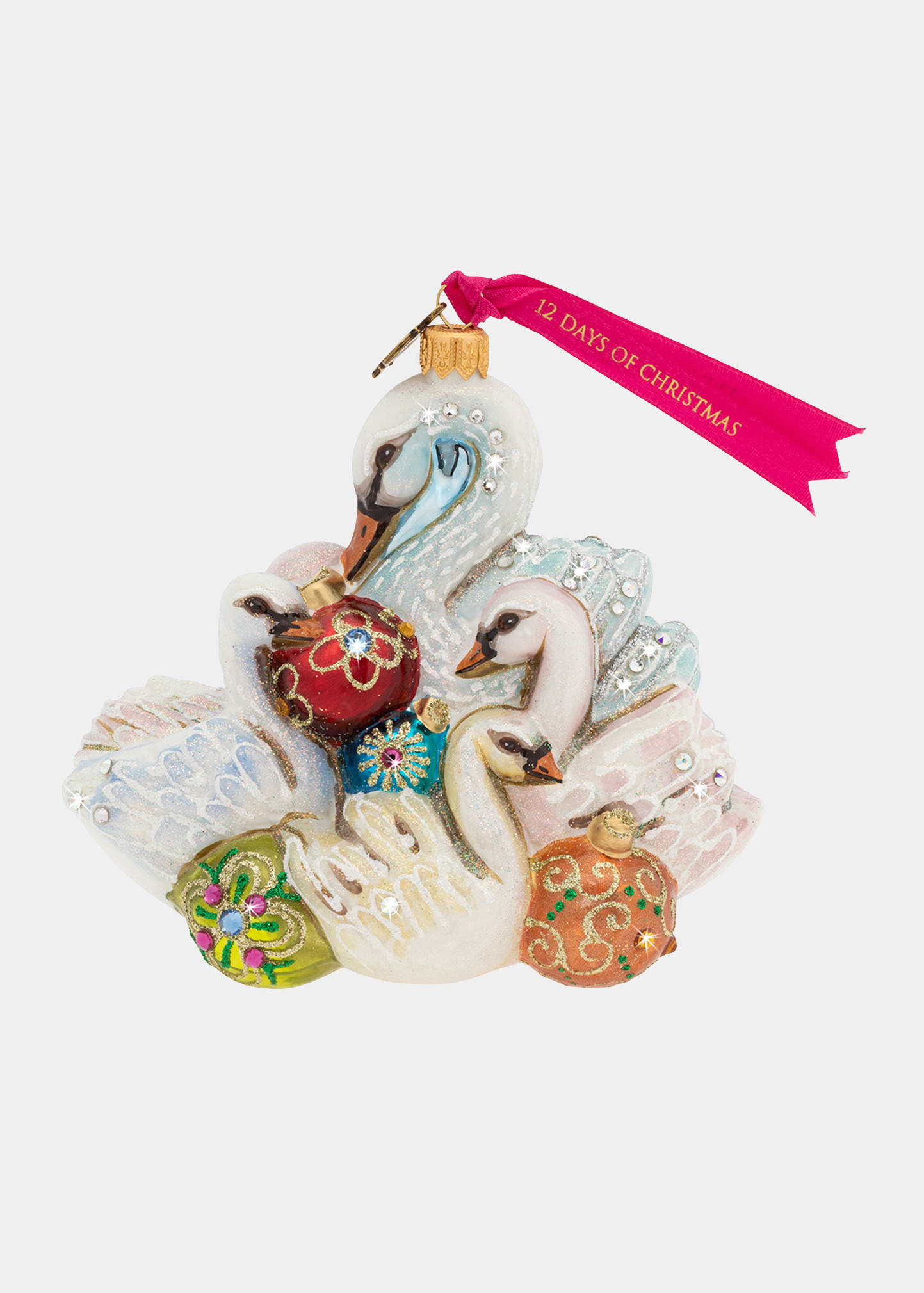 Jay Strongwater Seven Swans Swimming Glass Ornament In Multi