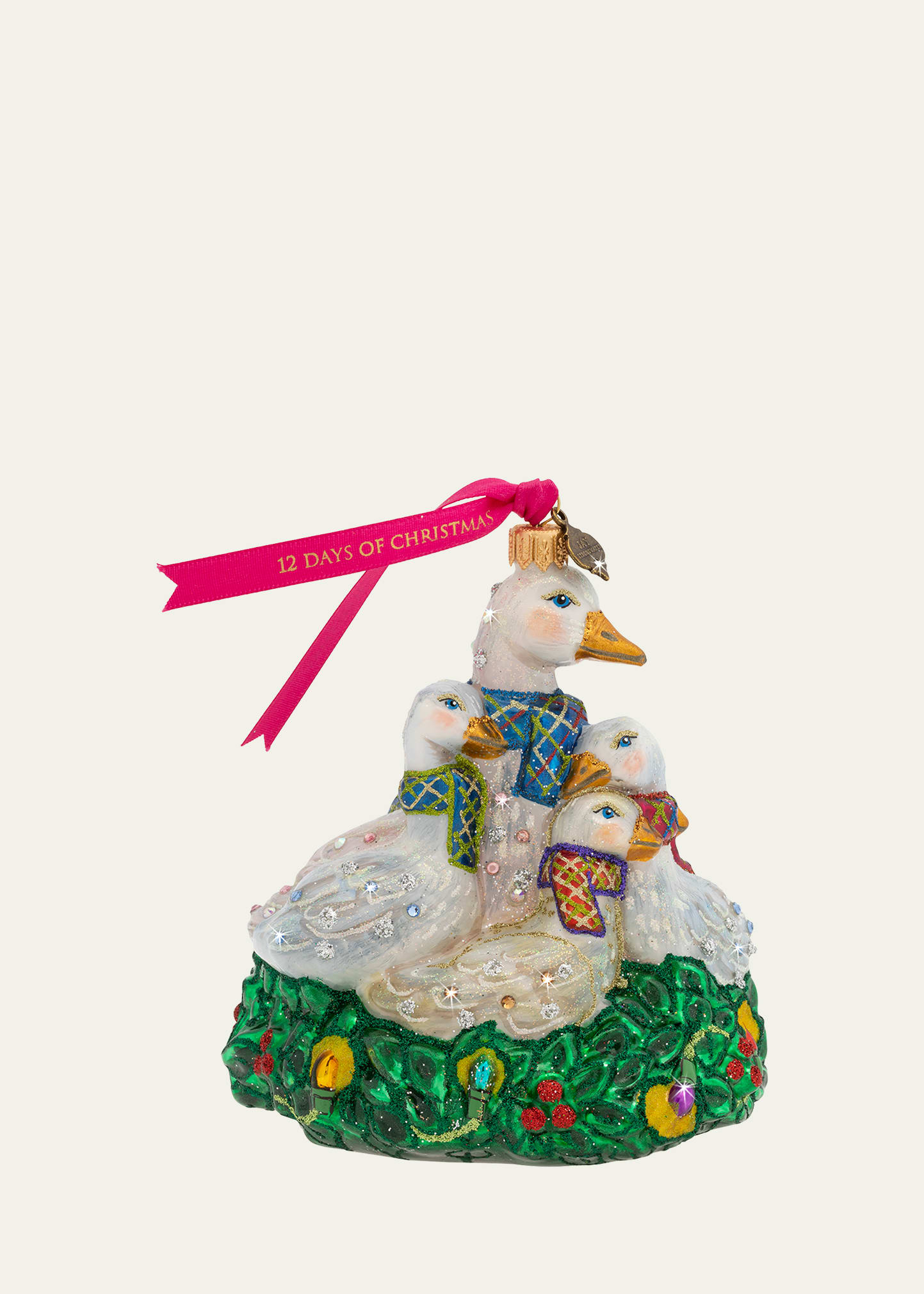 Jay Strongwater Six Geese Laying Glass Ornament In Multi
