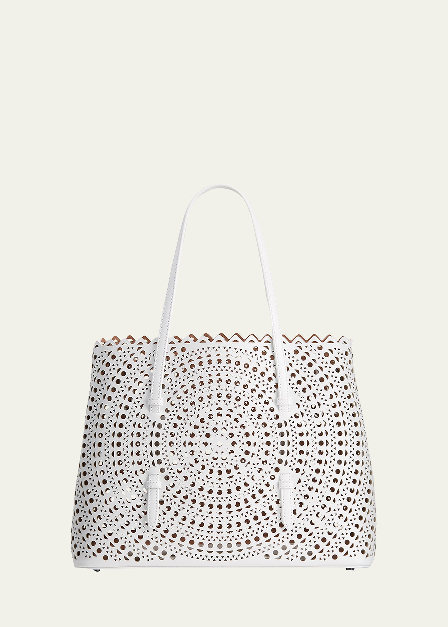 Alaïa Mina Medium Laser-cut Leather Tote Bag In C010 Blanc Optiqu