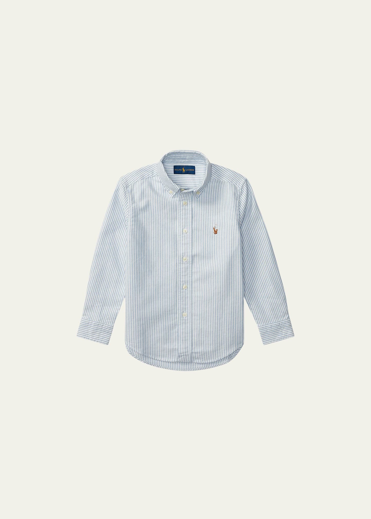 Polo Ralph Lauren Boy's Cotton Oxford Stripe Sport Shirt In Blue Pattern