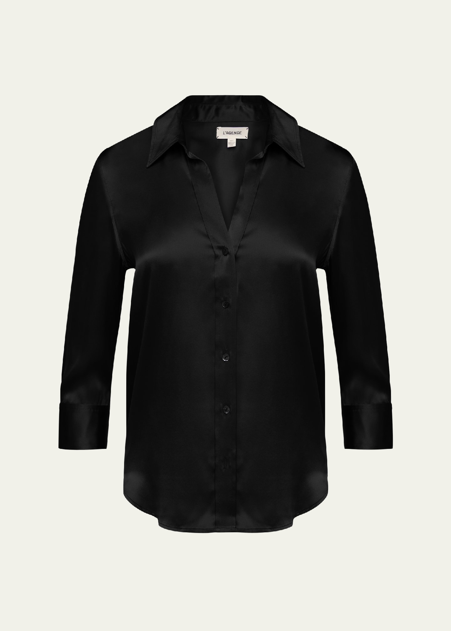 L Agence Aoki Three-quarter Sleeve Silk Blouse In Black