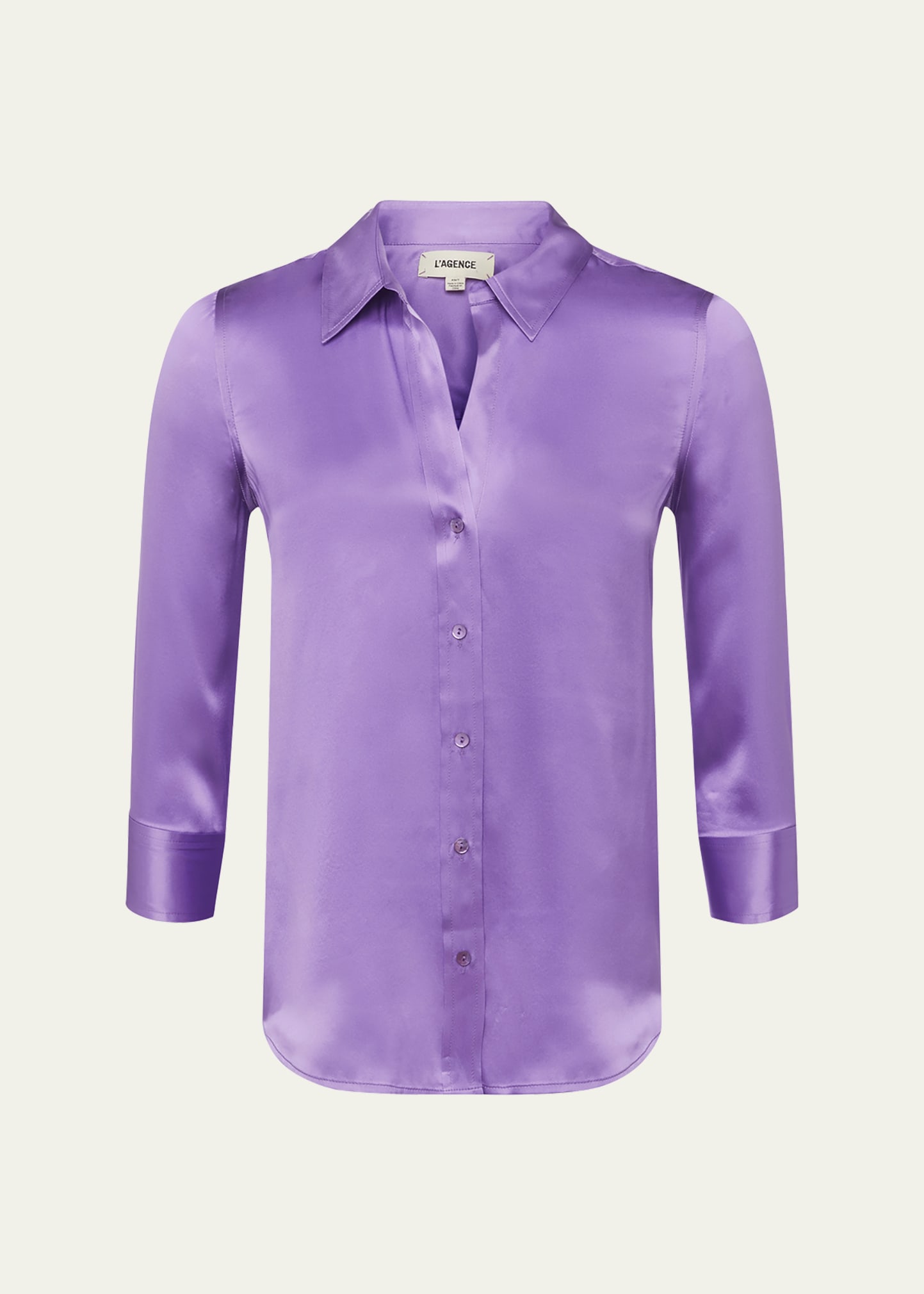 L Agence Dani Silk Satin 3/4-sleeve Button-down Blouse In Orchid
