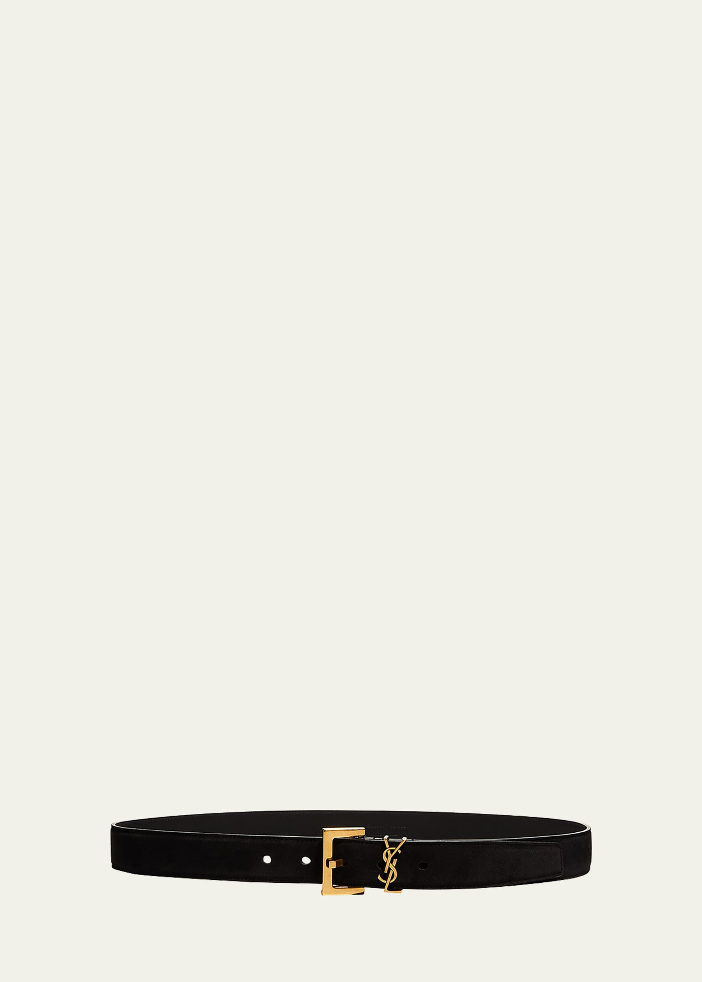 Saint Laurent Black Cassandre Buckle Textured Belt In Black / Bronze