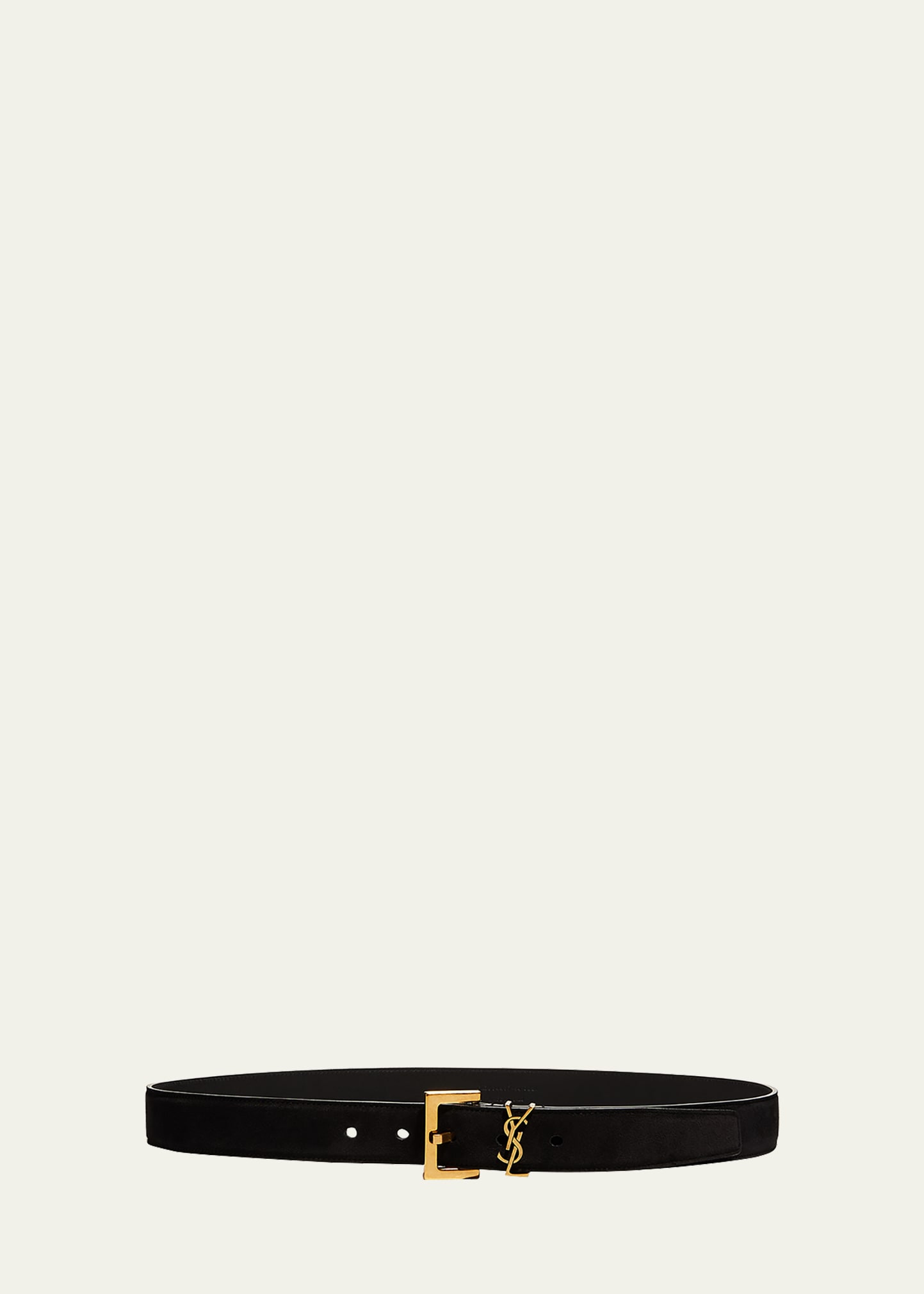 Saint Laurent Ysl Monogram Suede Belt In Black / Bronze