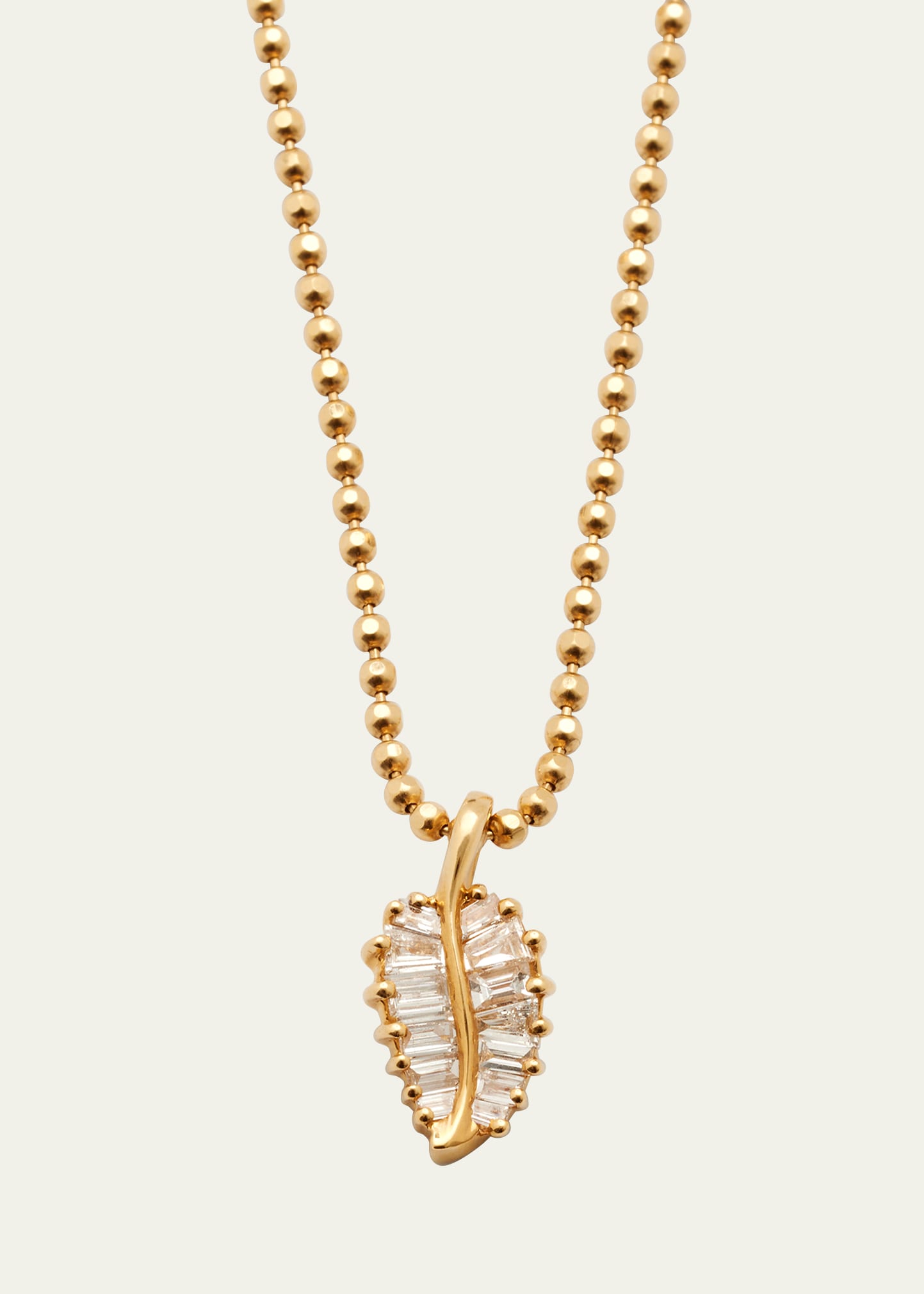 18k Yellow Gold Diamond Baguette Palm Leaf Necklace