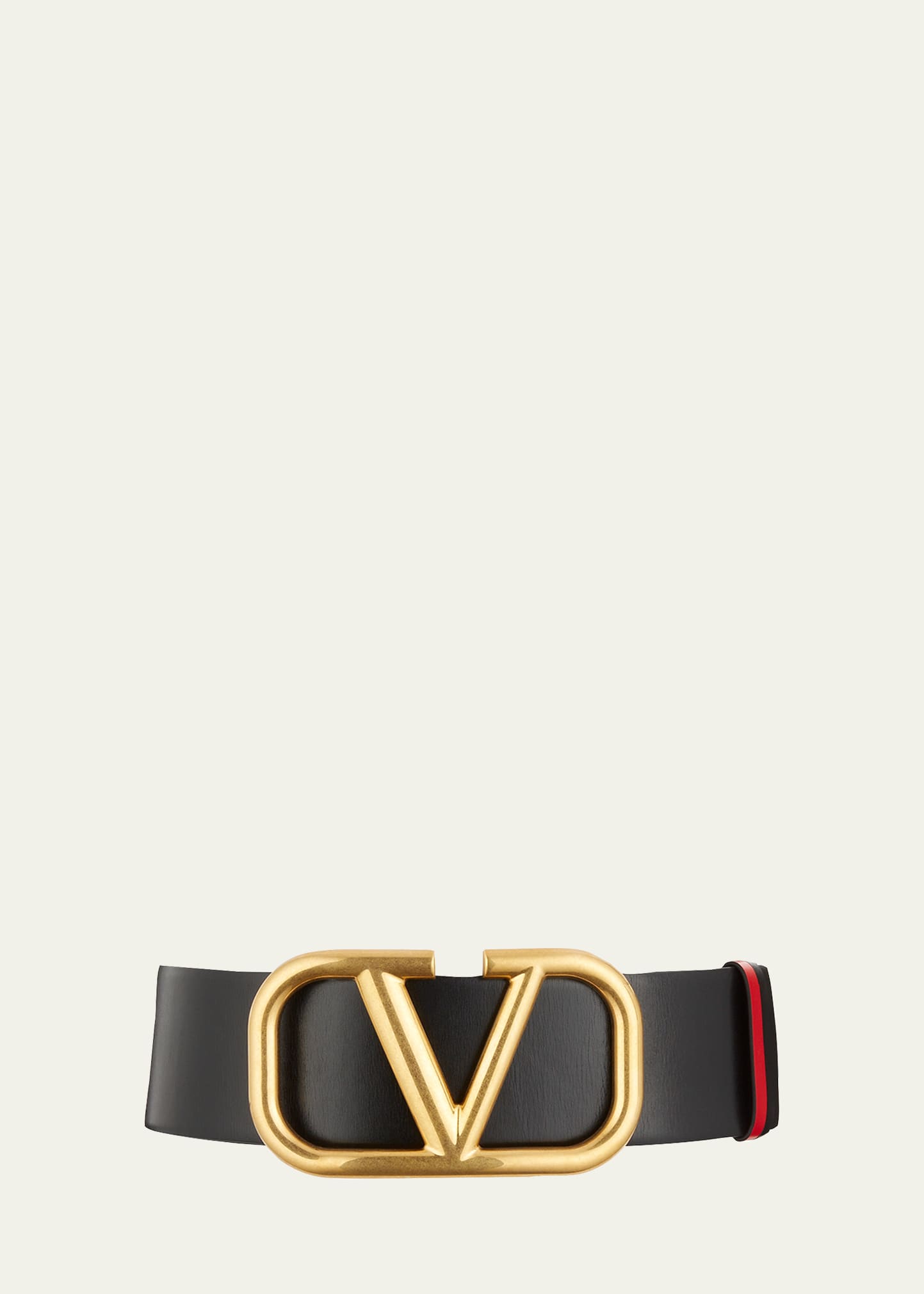 Valentino Garavani V-logo 70mm Wide Box Leather Belt In Nero / Rouge