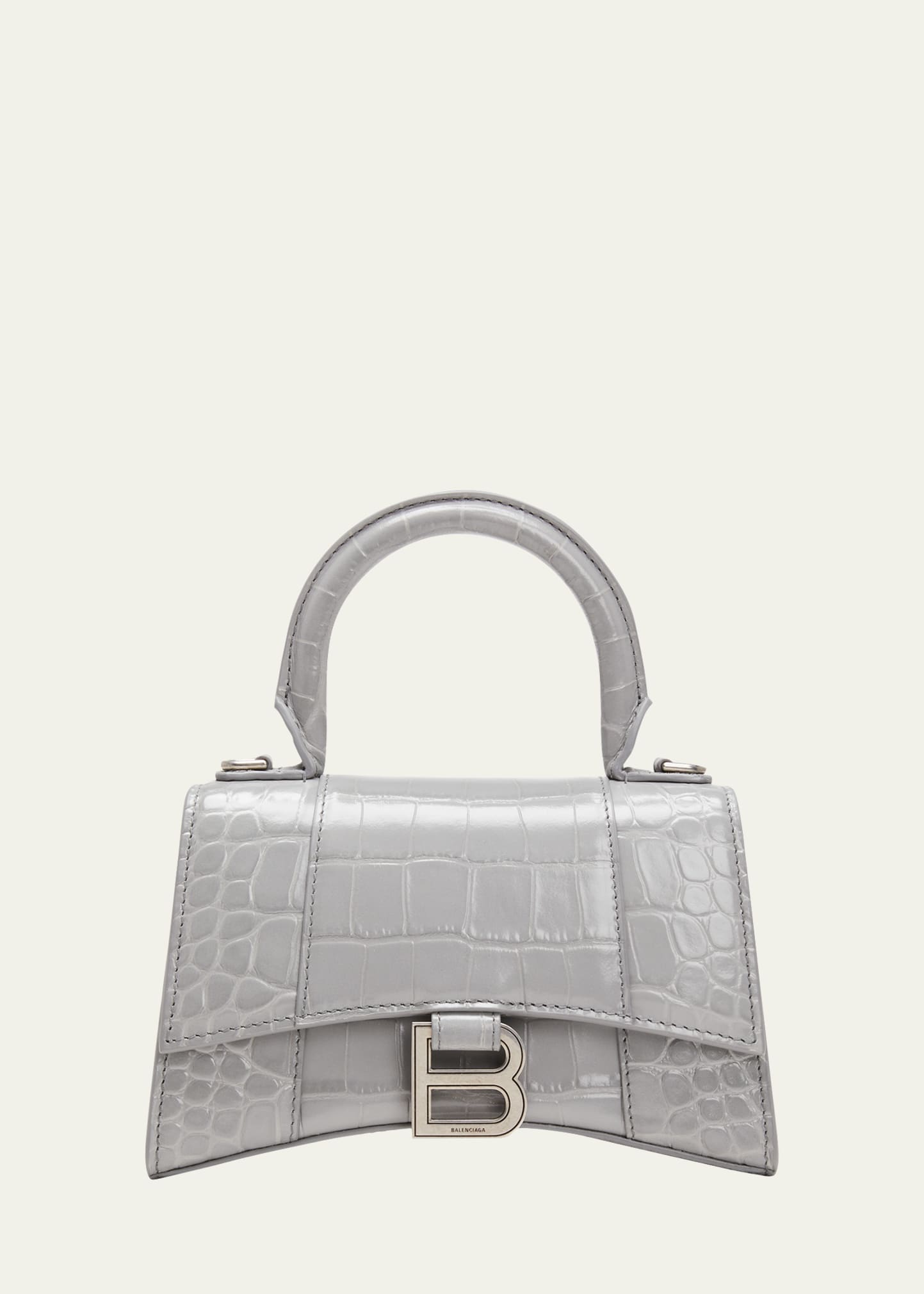 Balenciaga Women's Hourglass Xs Handbag Crocodile Embossed - Silver