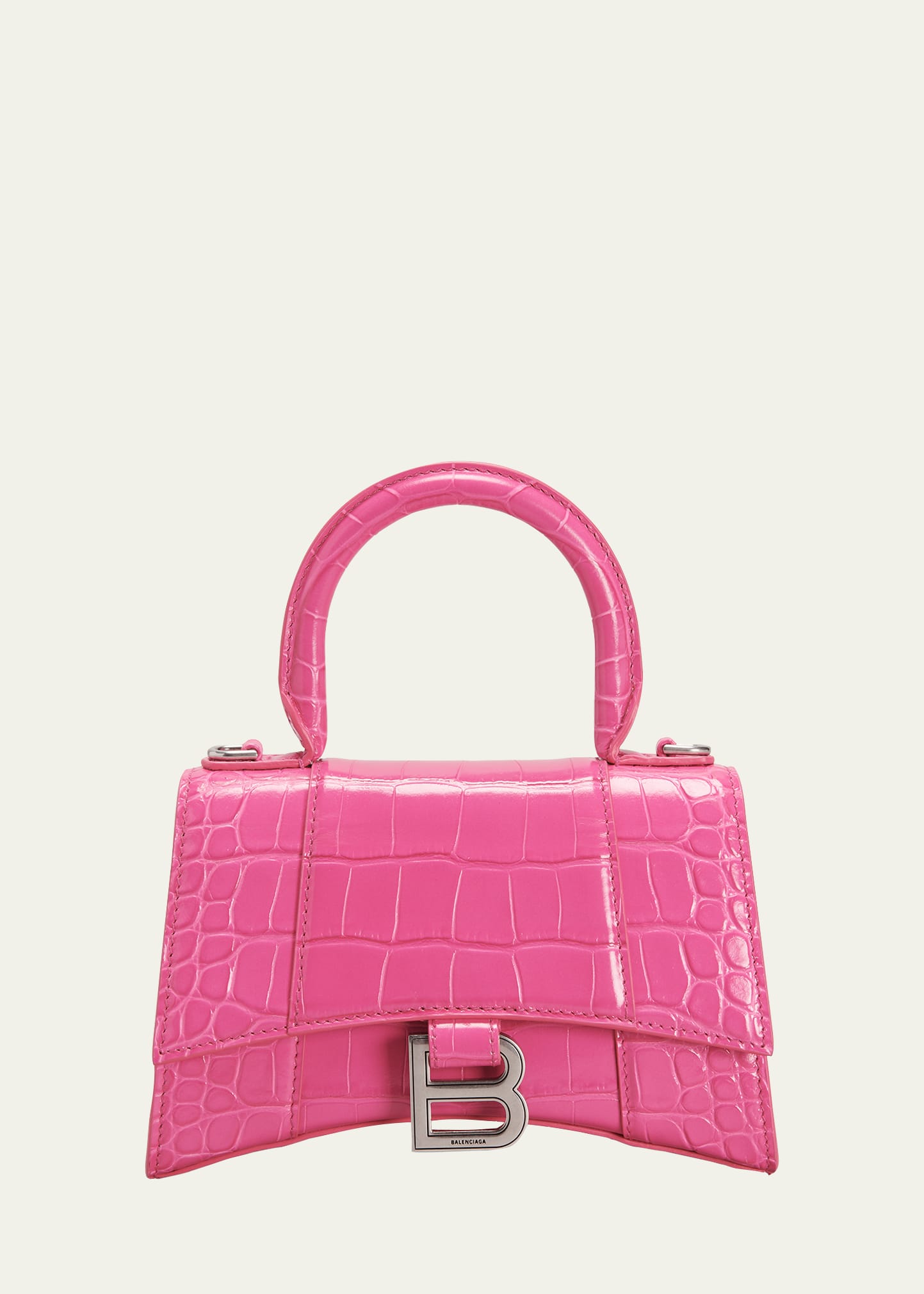 Balenciaga Hourglass Xs Crocodile-embossed Top-handle Bag In Lipstick Pink