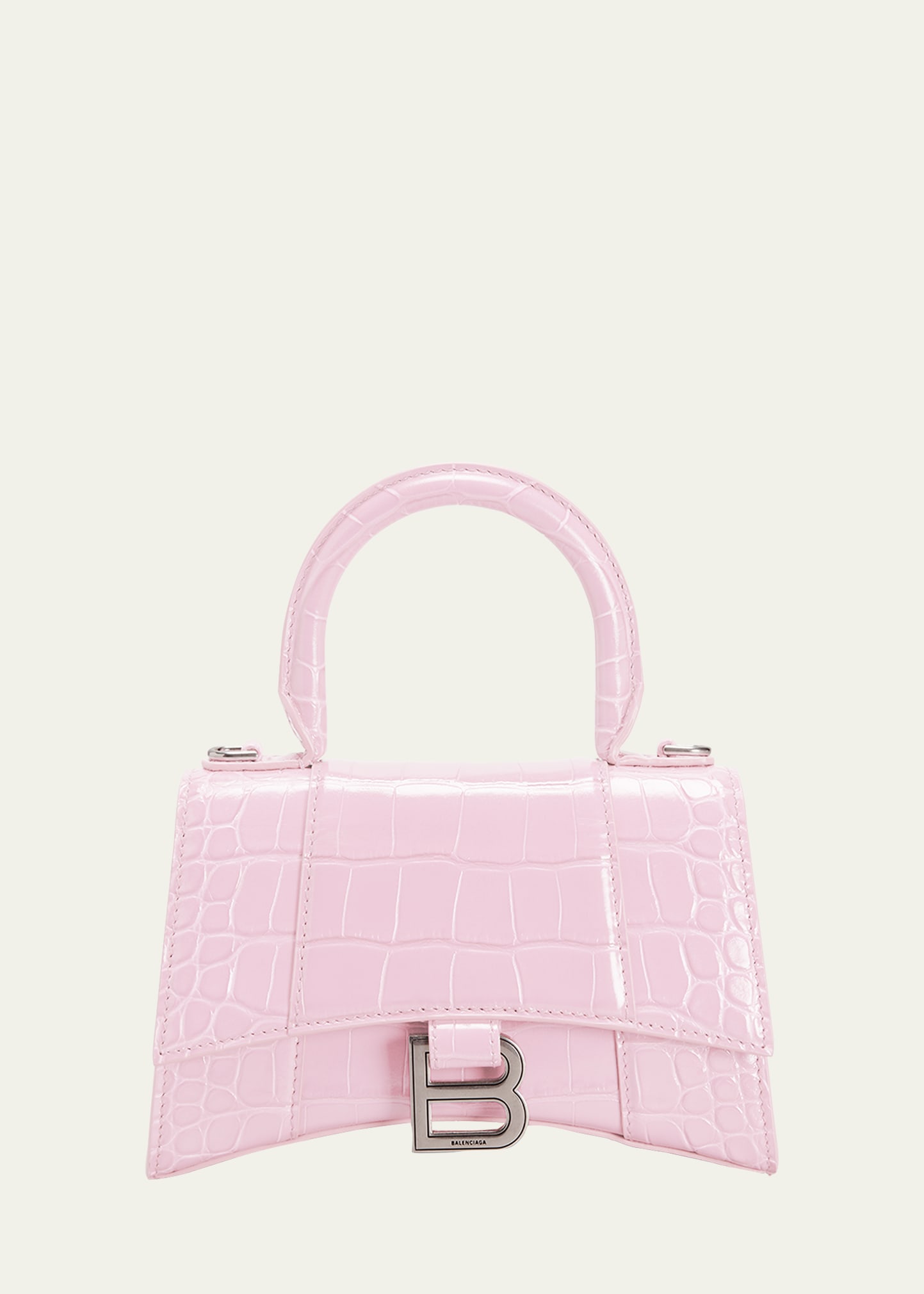 Balenciaga Hourglass Xs Crocodile-embossed Top-handle Bag In Candy Pink ...