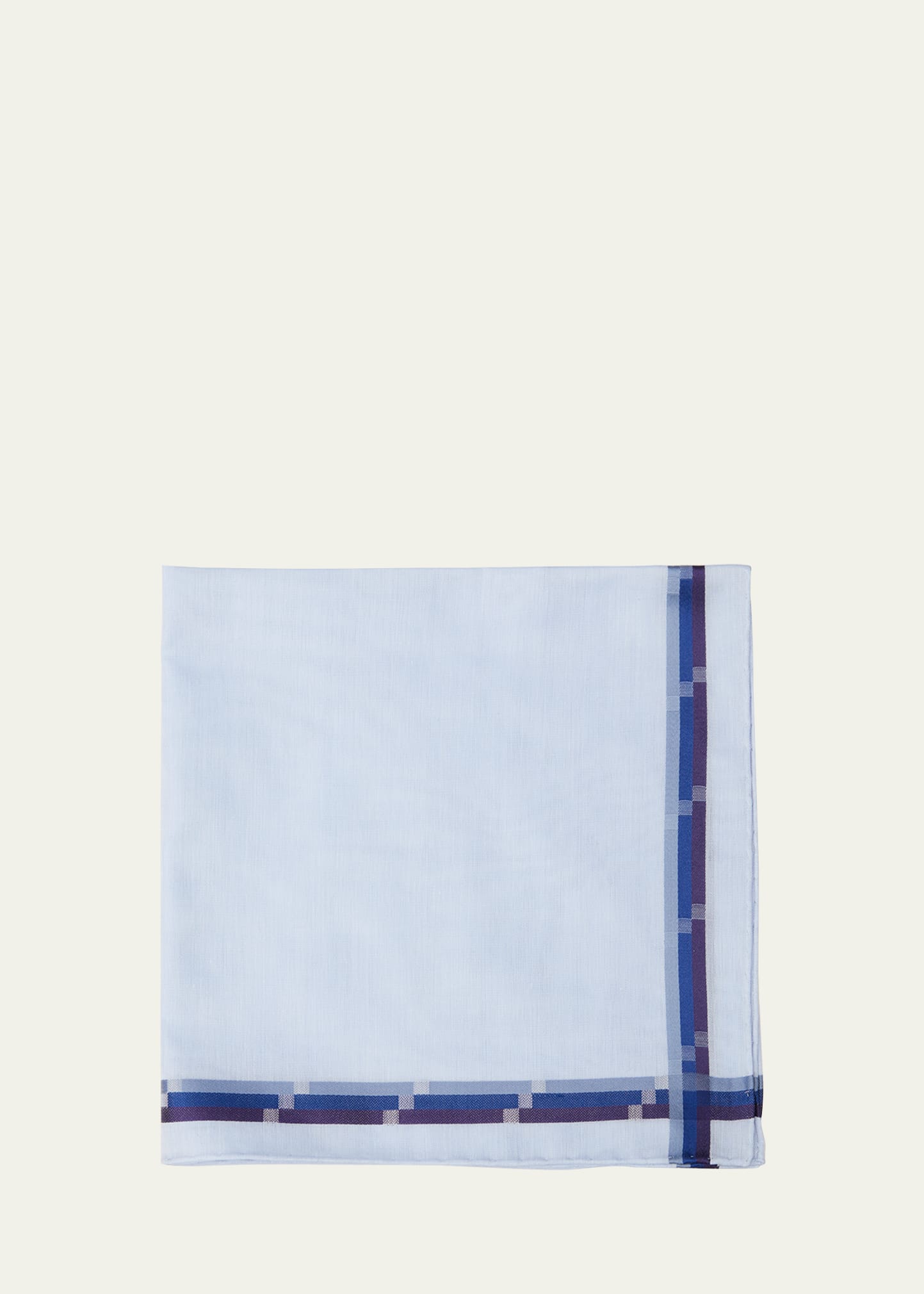 Simonnot Godard Men's Triple-line Woven Pocket Square In Blue
