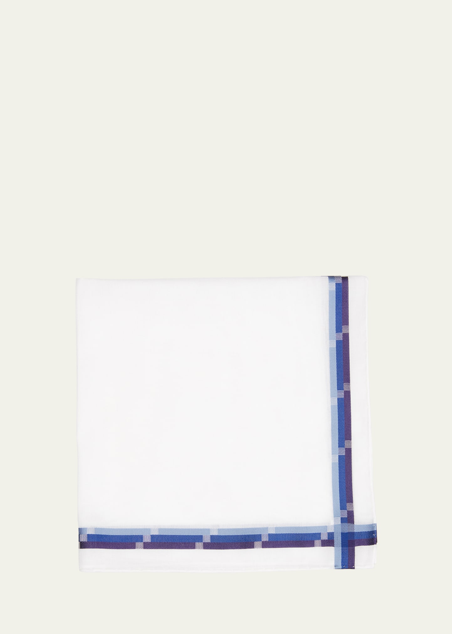 Simonnot Godard Men's Triple-line Woven Pocket Square In White Blue
