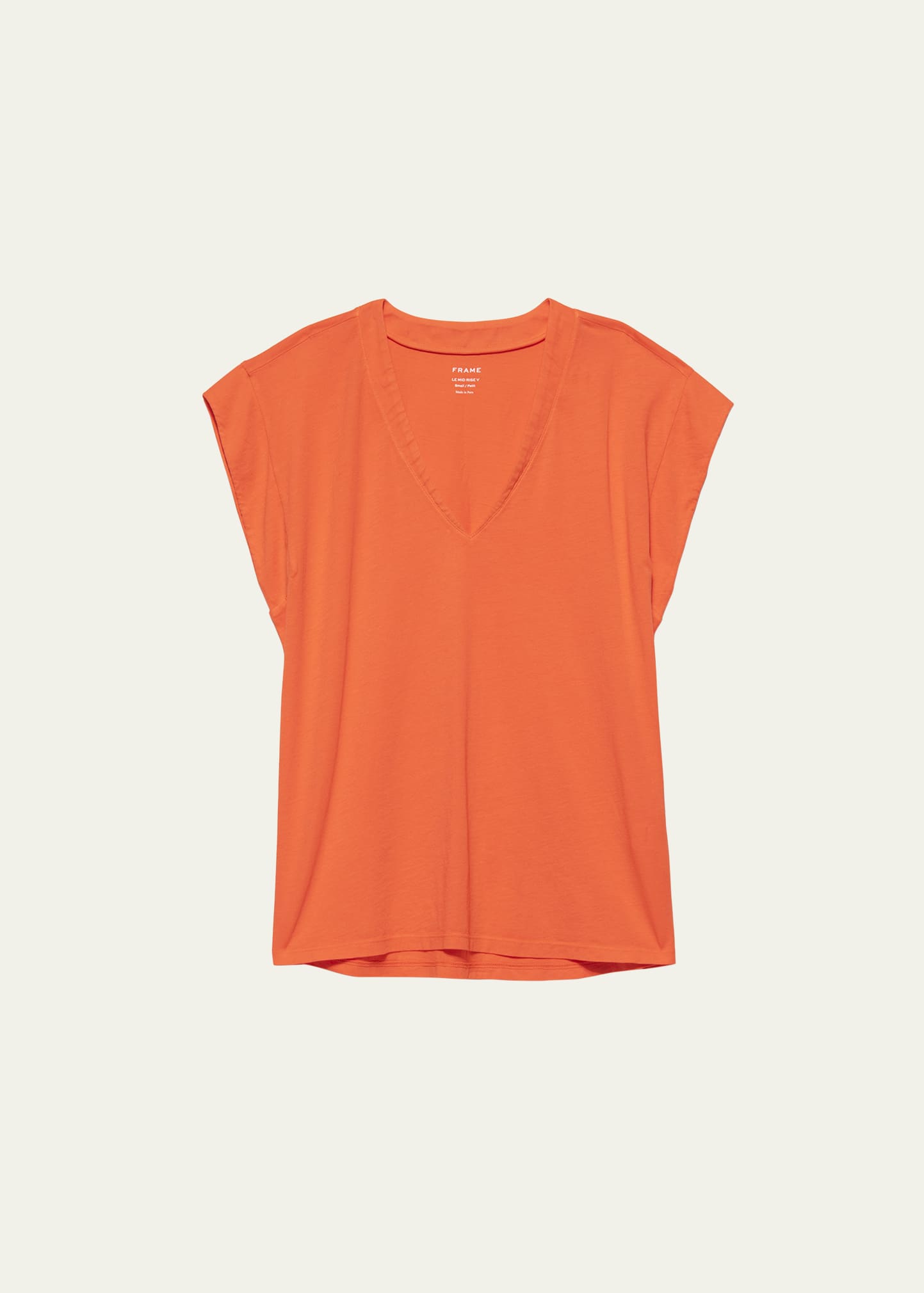 Frame Le Mid Rise V-neck Tee In Bright Tangerine