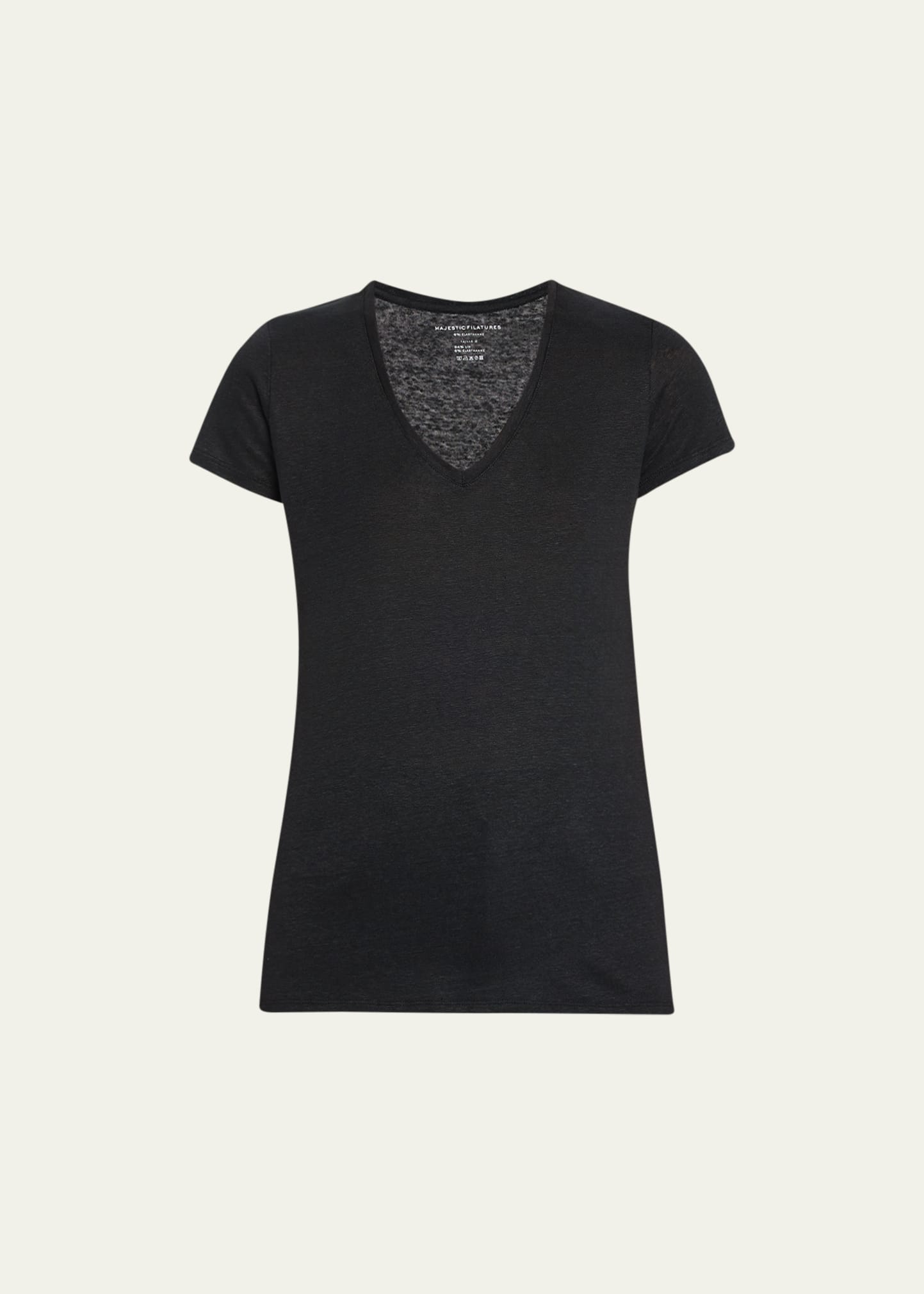 Shop Majestic V-neck Short-sleeve Stretch Linen T-shirt In Noir