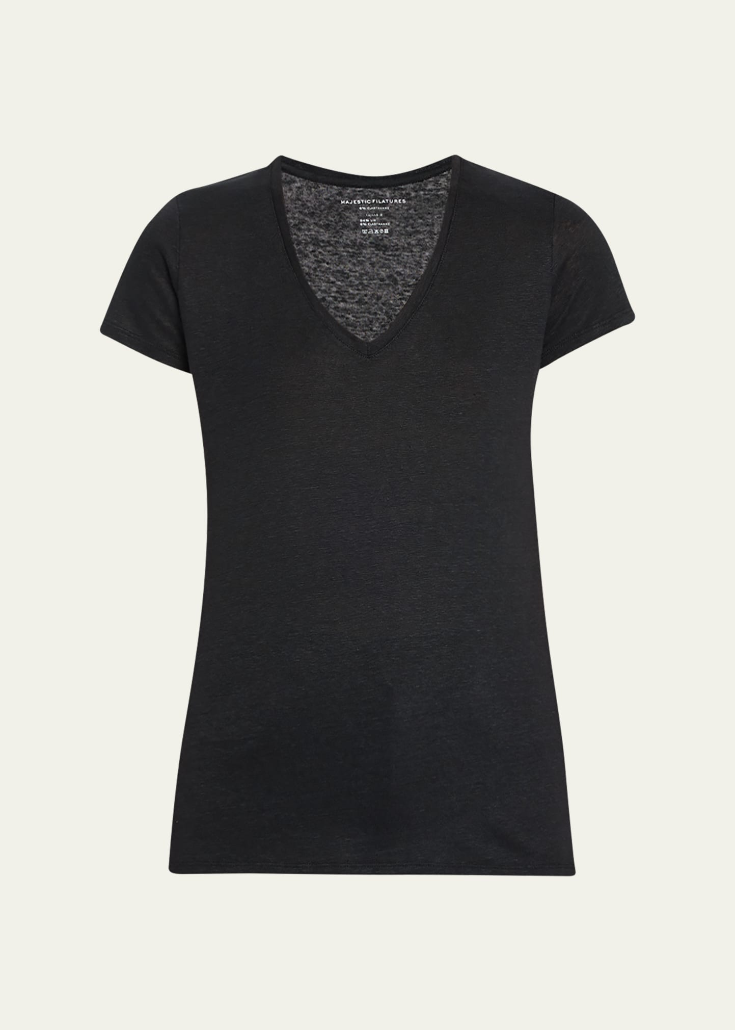 Majestic V-neck Short-sleeve Stretch Linen T-shirt In Noir