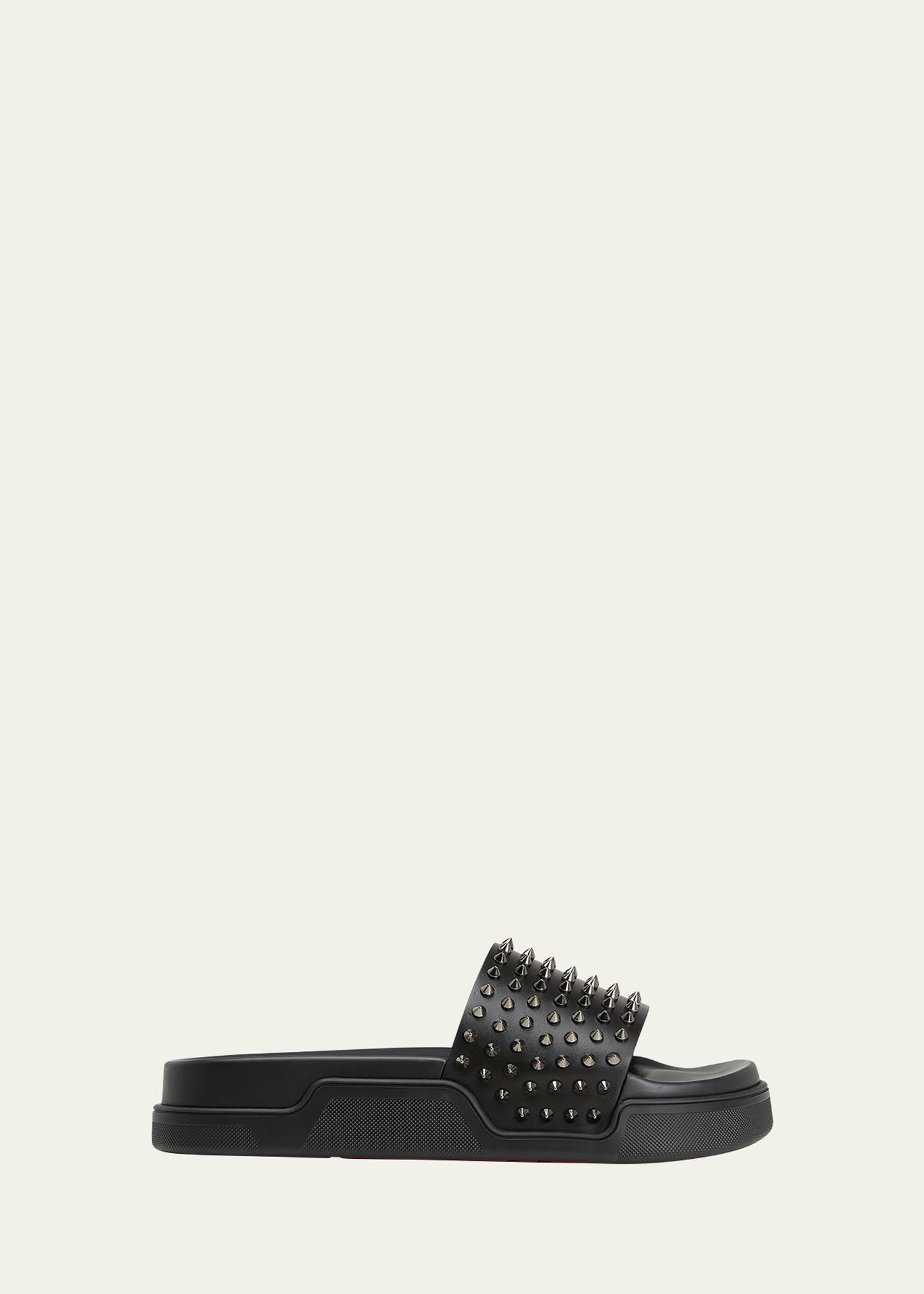 Christian Louboutin Men's Pool Fun Spiked Leather Slide Sandals In