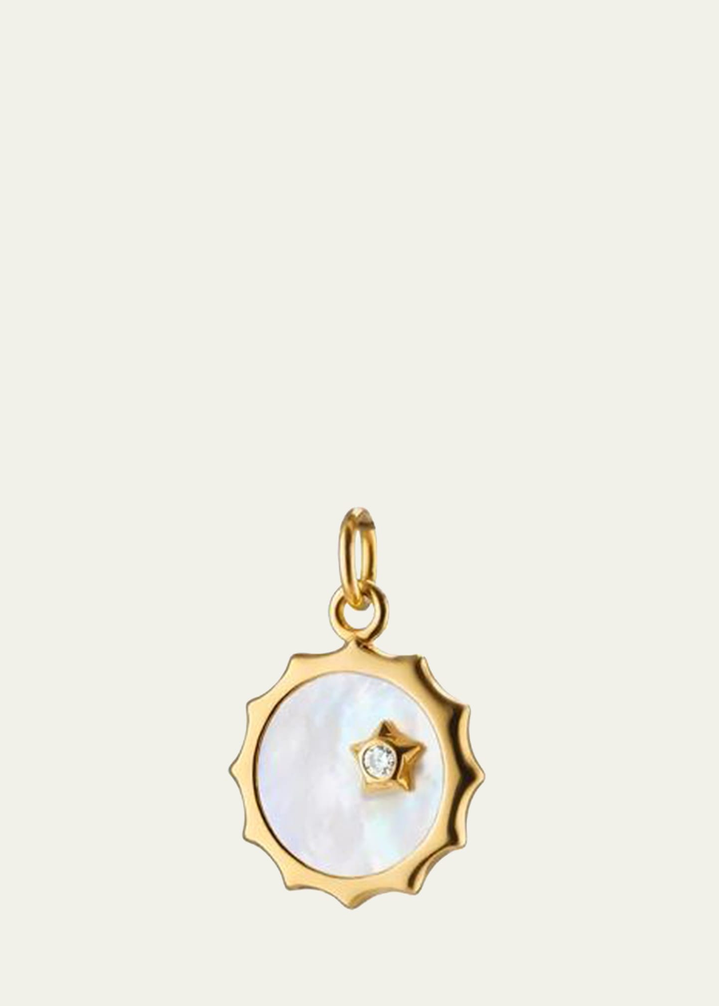 18K Yellow Gold Sun Shaped Pendant With White Mop And Accent Star Bezel Set Diamond