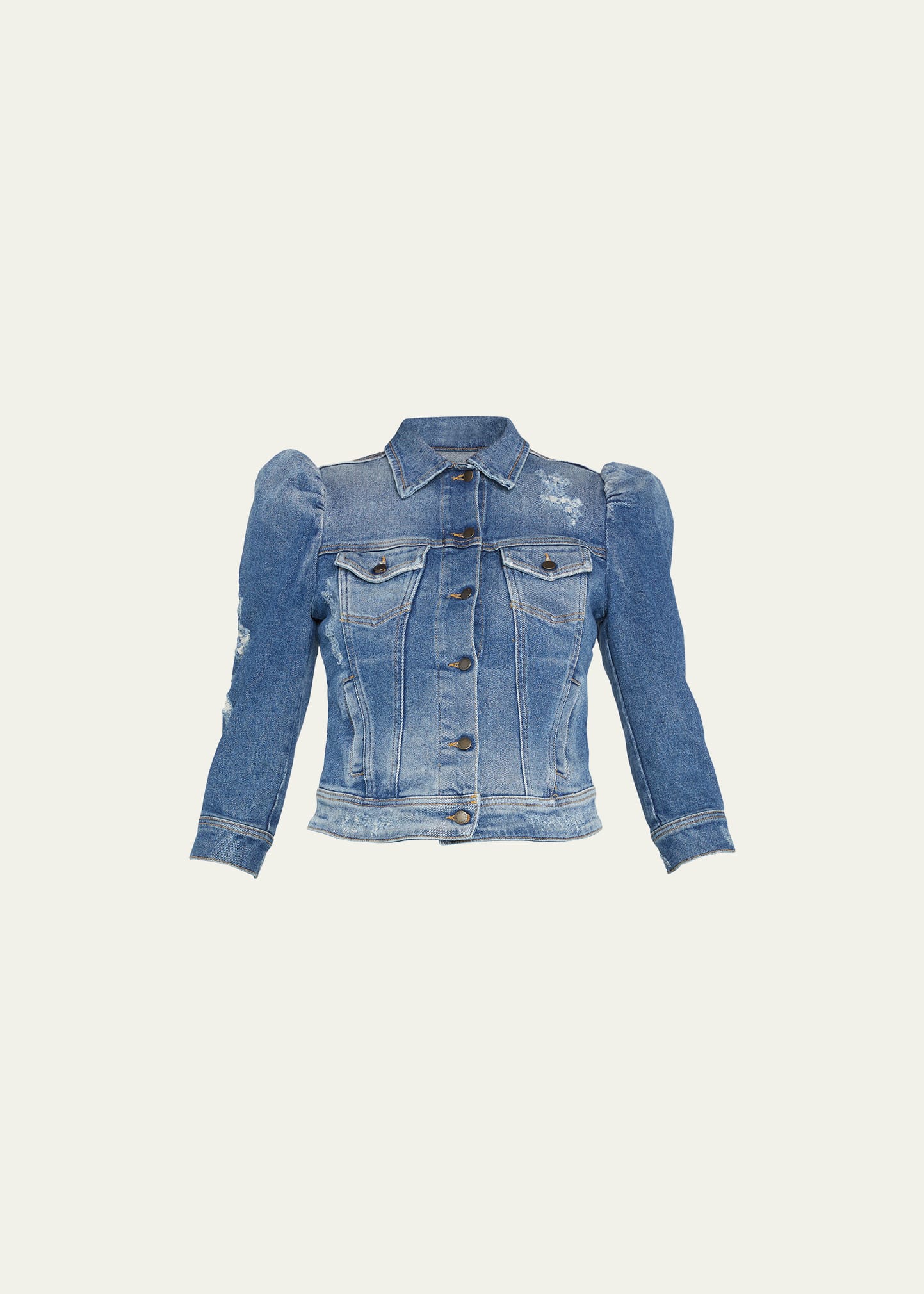 Retroféte Ada Puff-sleeve Denim Jacket In Worn Vintage Blue
