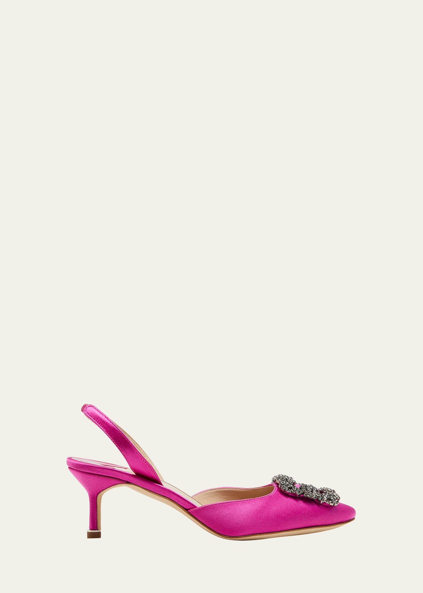 MANOLO BLAHNIK HANGISI KITTEN-HEEL SATIN SLINGBACK PUMPS