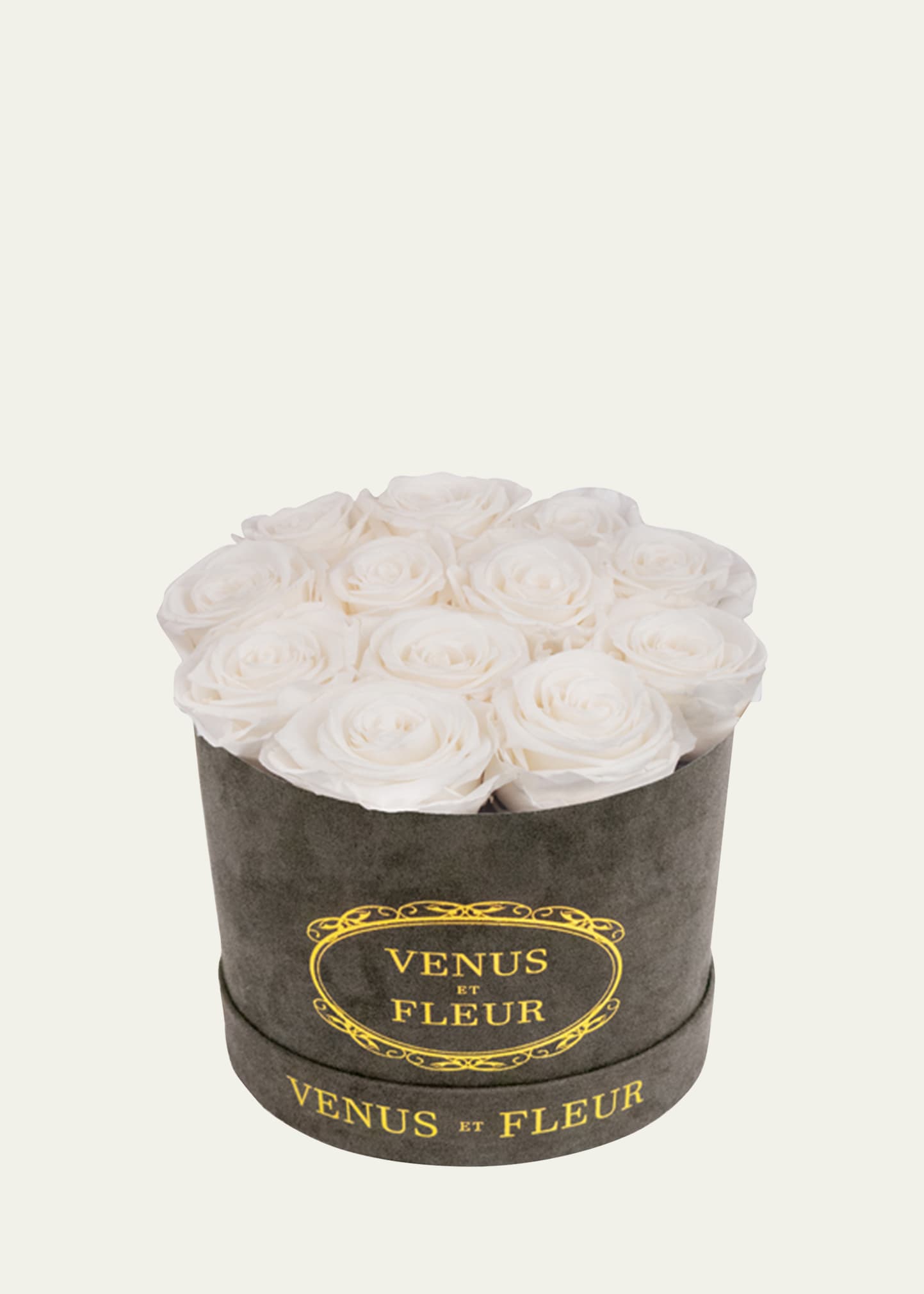 Venus Et Fleur Suede Small Round Rose Box In White