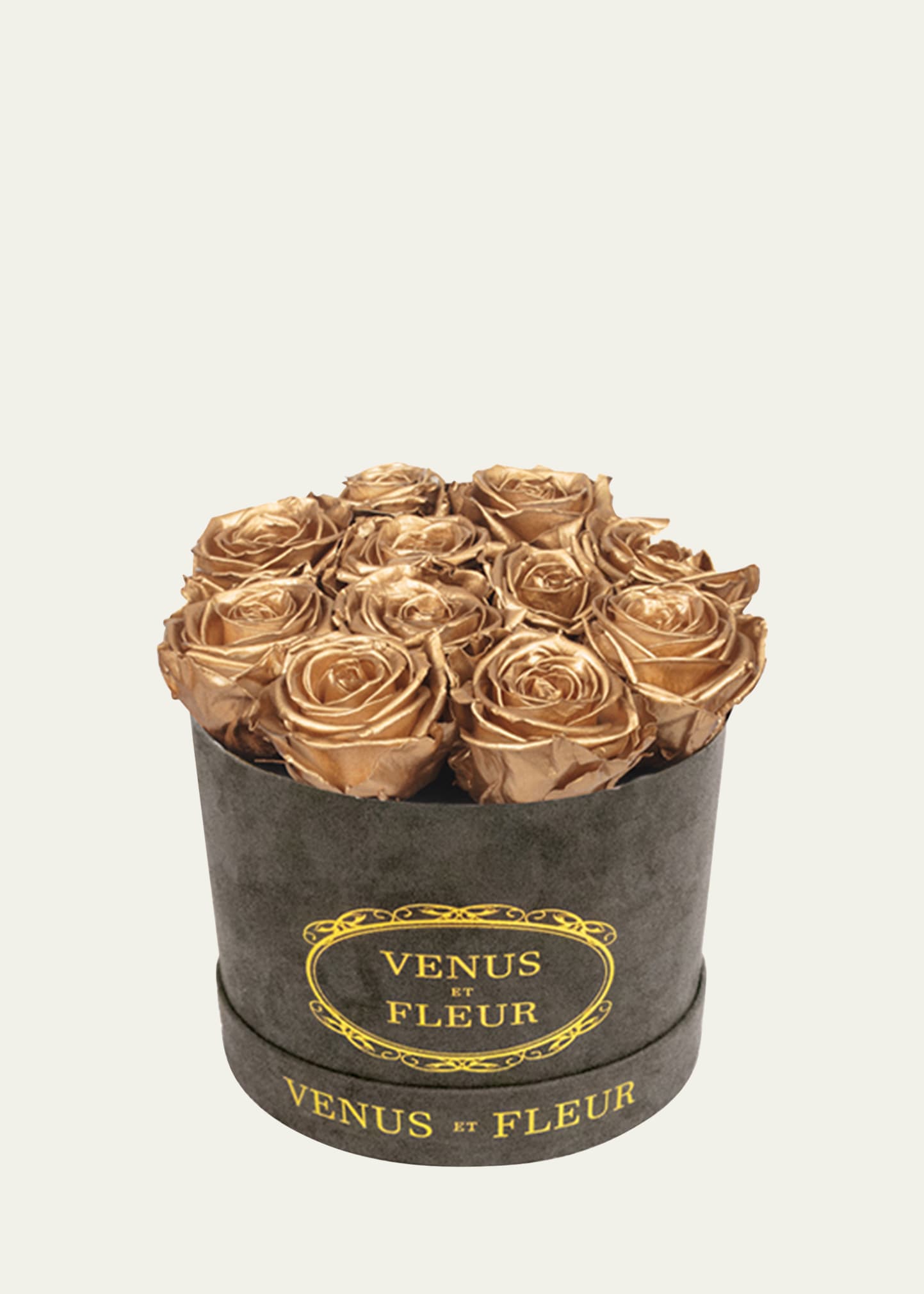 Venus Et Fleur Suede Small Round Rose Box In Gold
