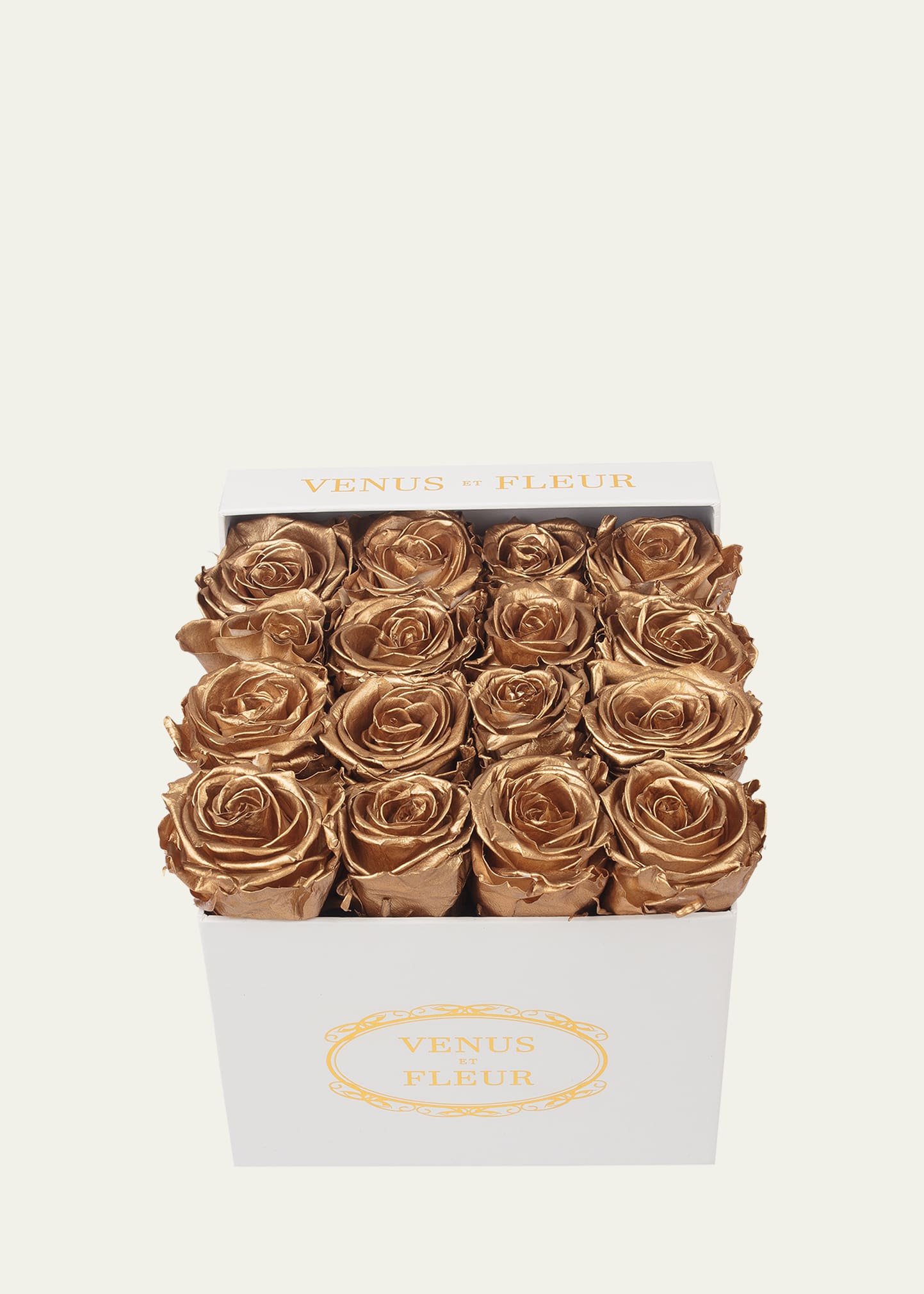 Venus Et Fleur Classic Small Square Rose Box In Gold