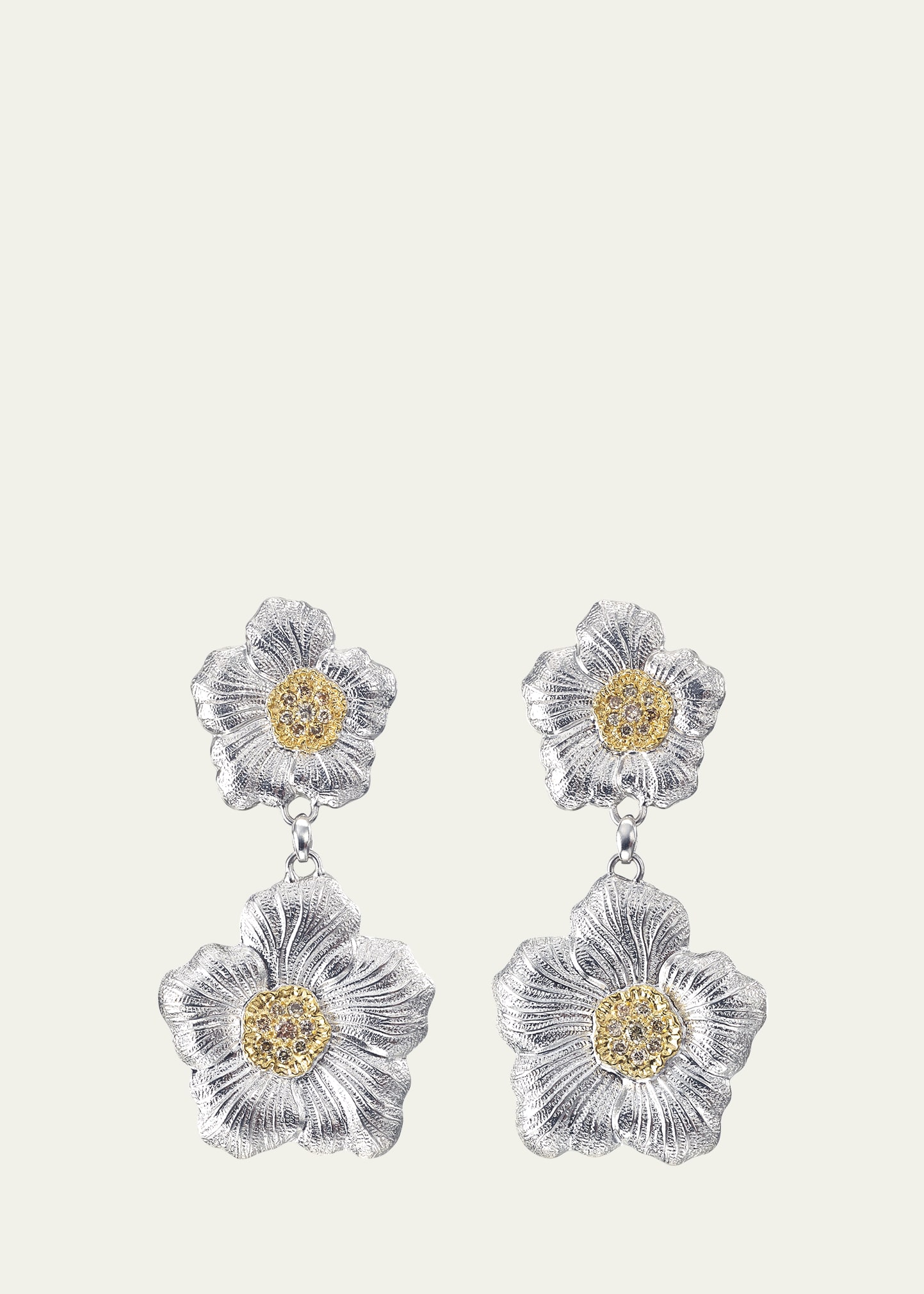 Buccellati Silver and Gold Blossoms Gardenia Pendant Earrings
