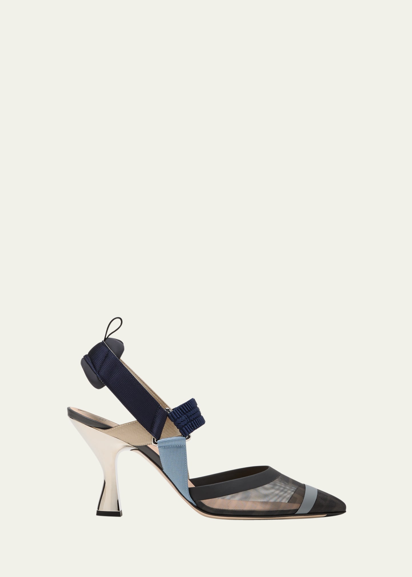 Fendi Colibri 85mm Ff Mesh Slingback High-heel Pumps In F1mxr Gri Ne Gr D