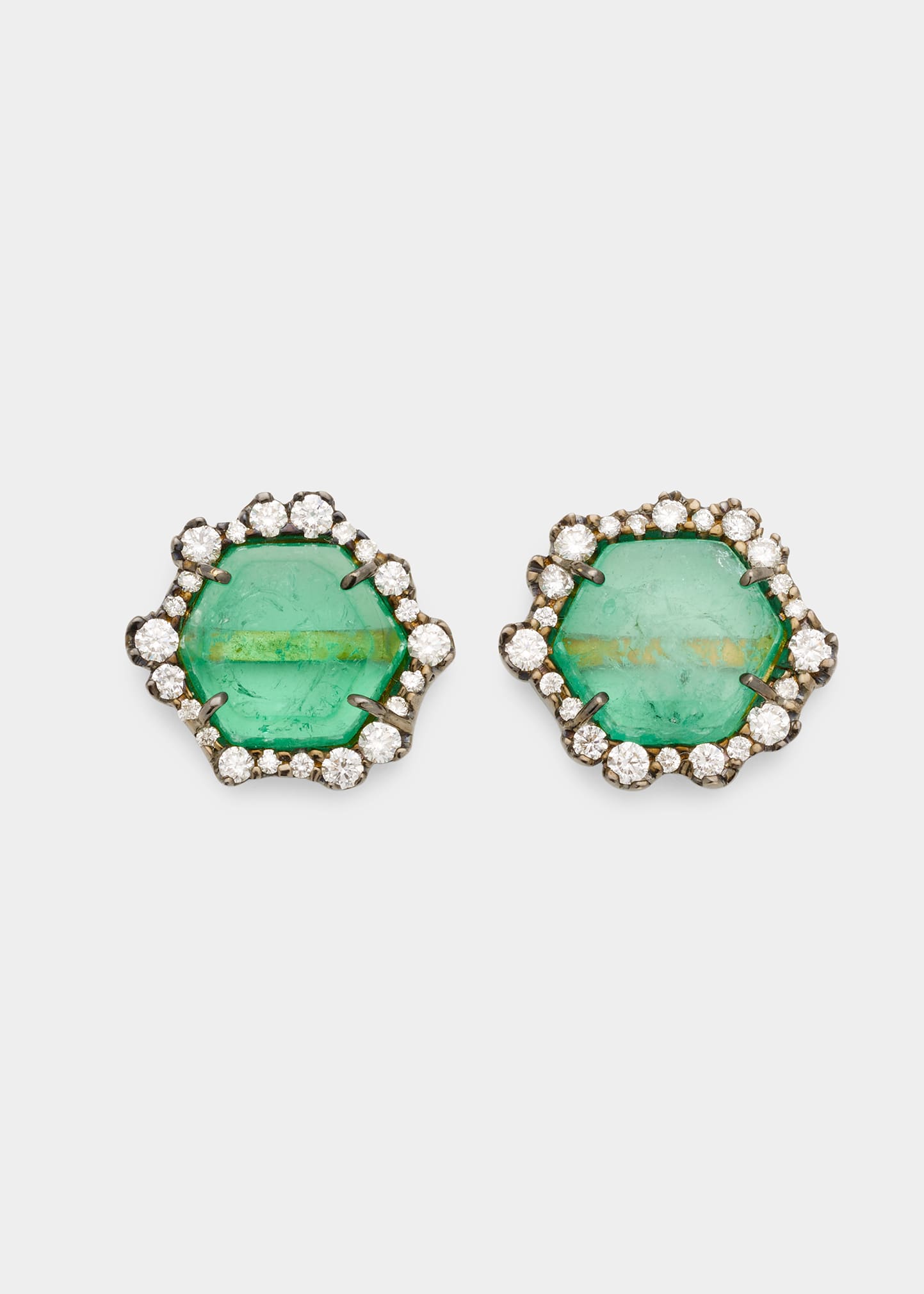 9.8 ct. Muzo Colombian Emerald Stud Earrings With 1.16 ct. Signature Irregular Diamond Bezel In 18K White Gold With Black Rhodium