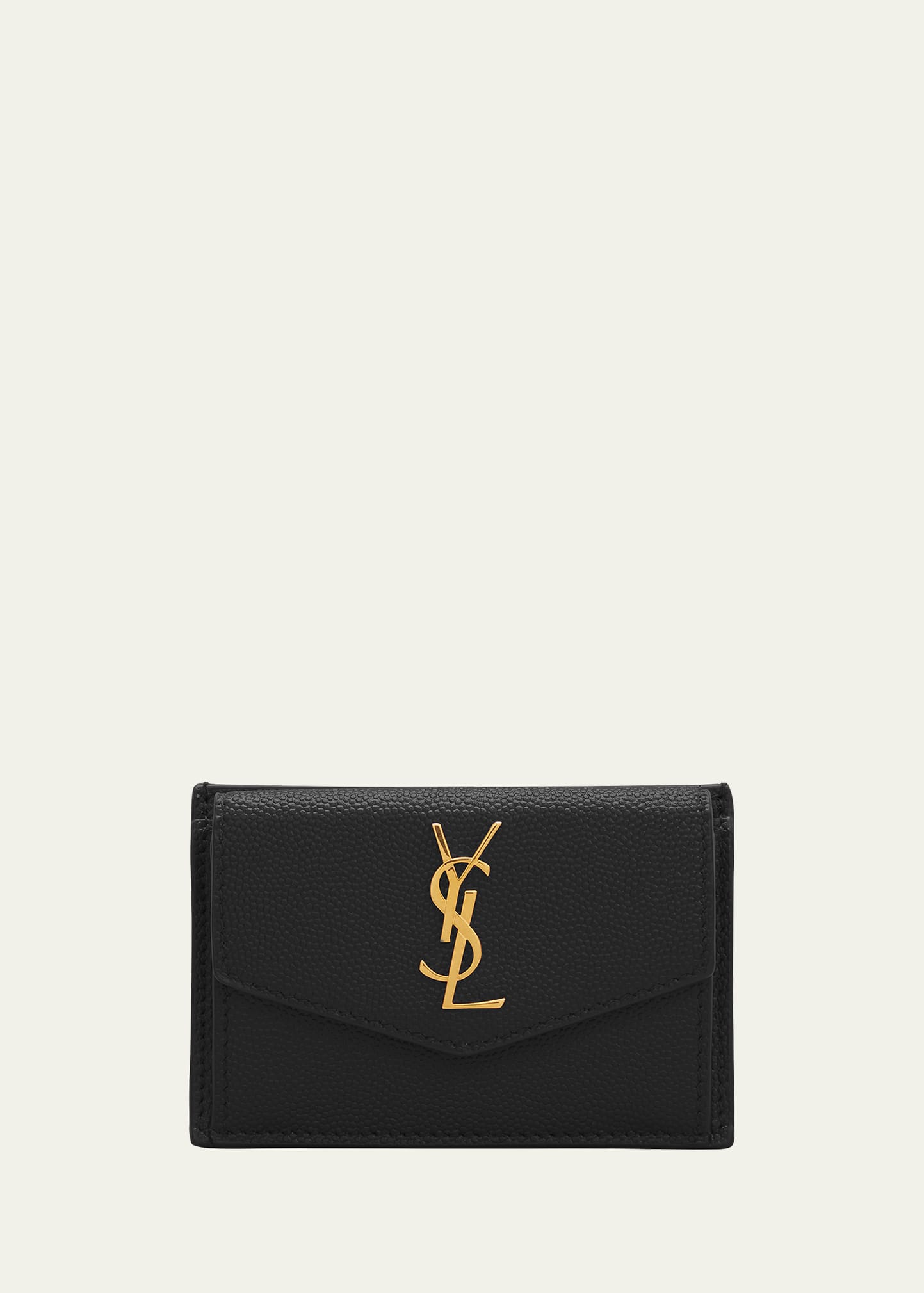 Saint Laurent Ysl Flap Top Leather Envelope Wallet In Black