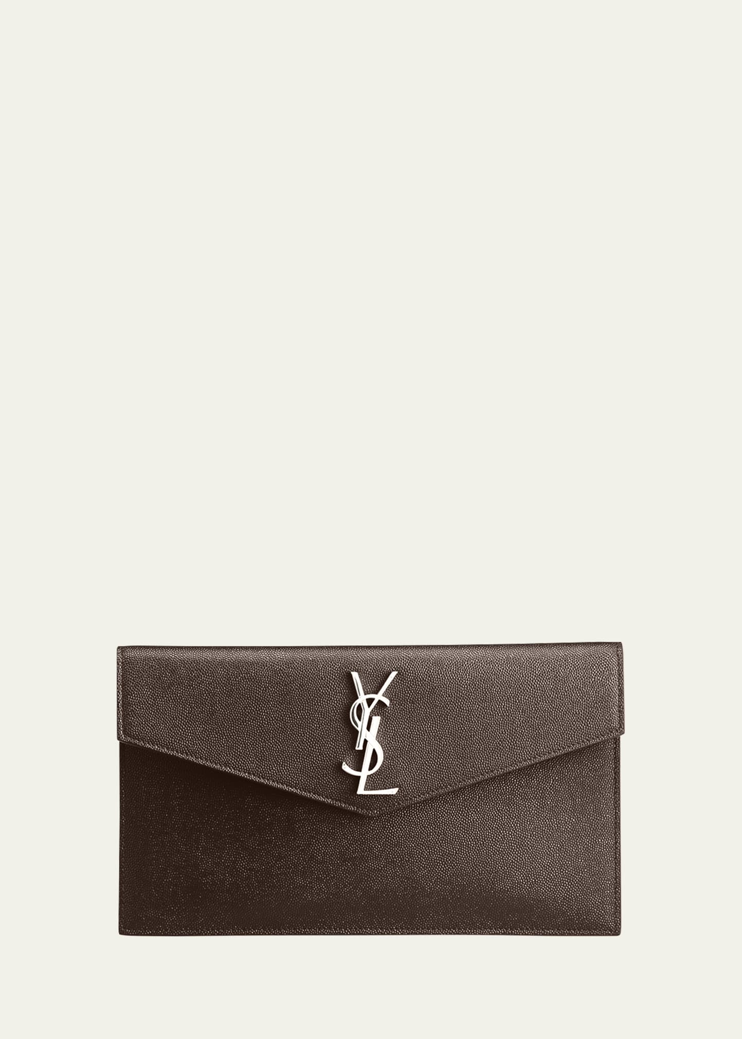 Saint Laurent Uptown Medium Ysl Monogram Grain De Poudre Pouch Bag In Dark Gray