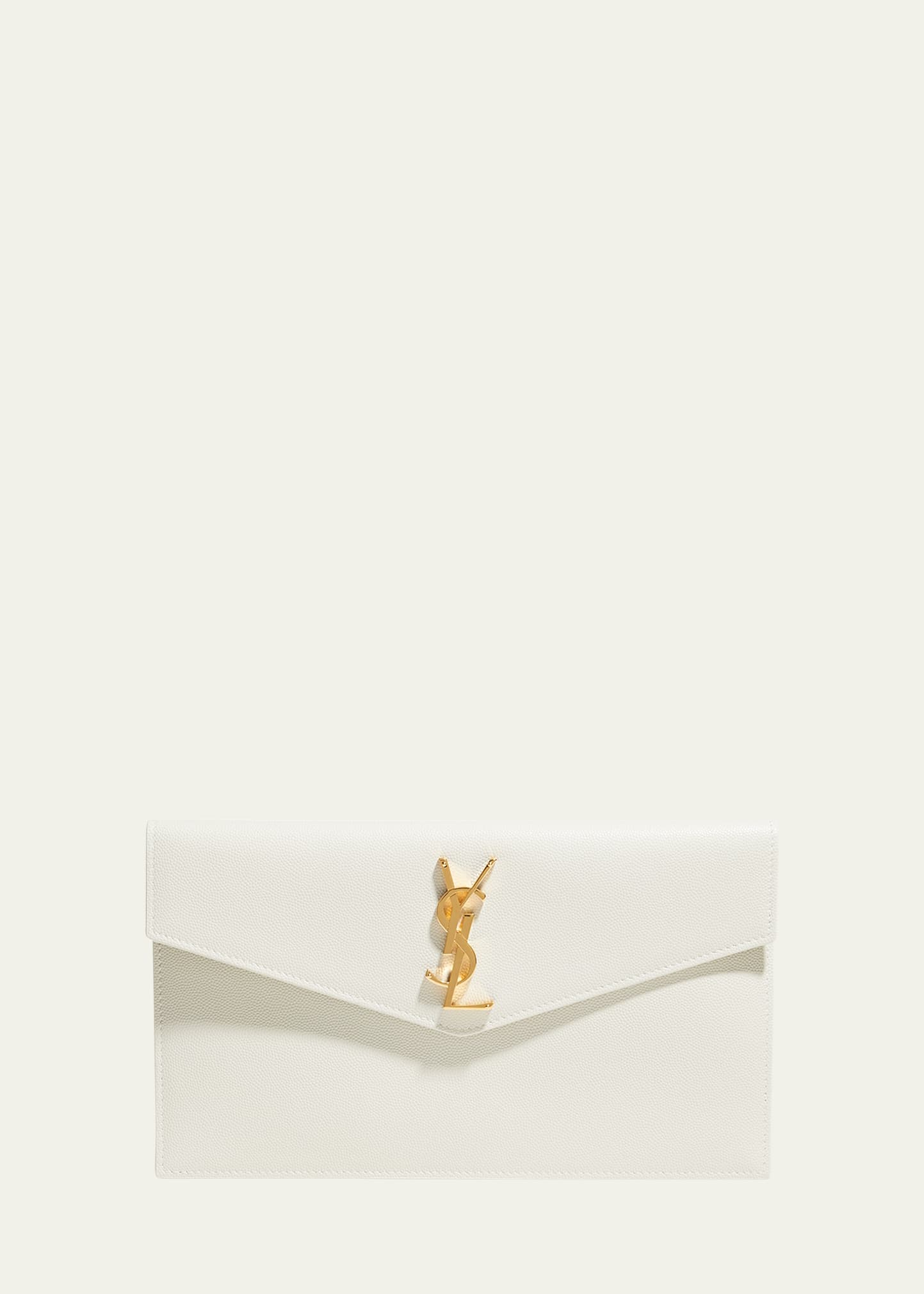 White Uptown YSL-plaque leather clutch bag