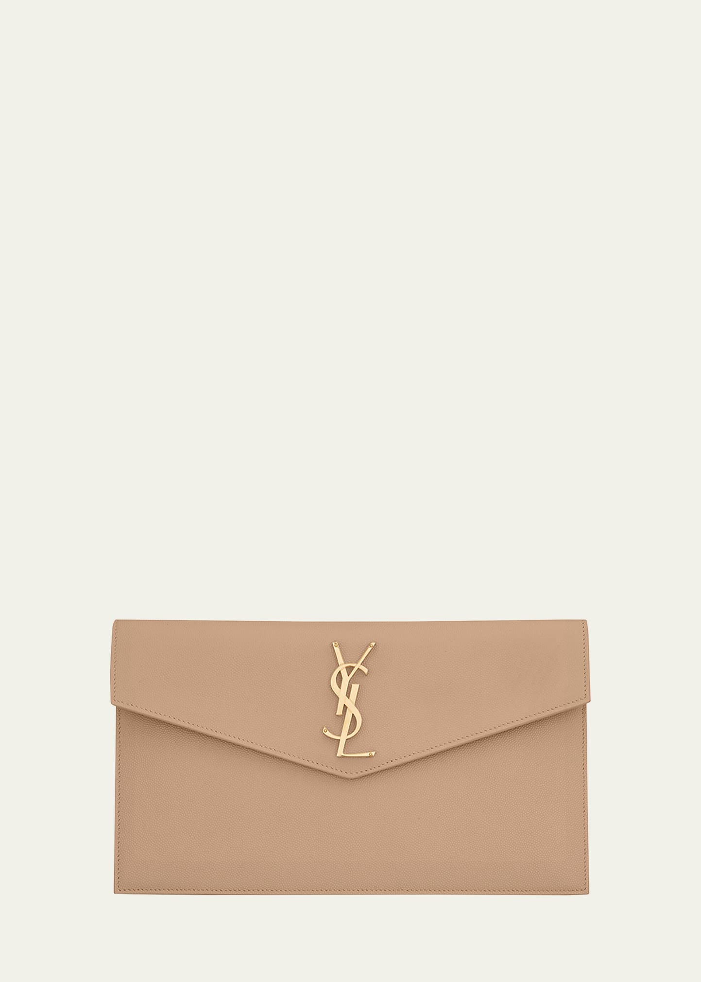 Saint Laurent Uptown Medium Ysl Monogram Grain De Poudre Pouch Bag In Dark Beige