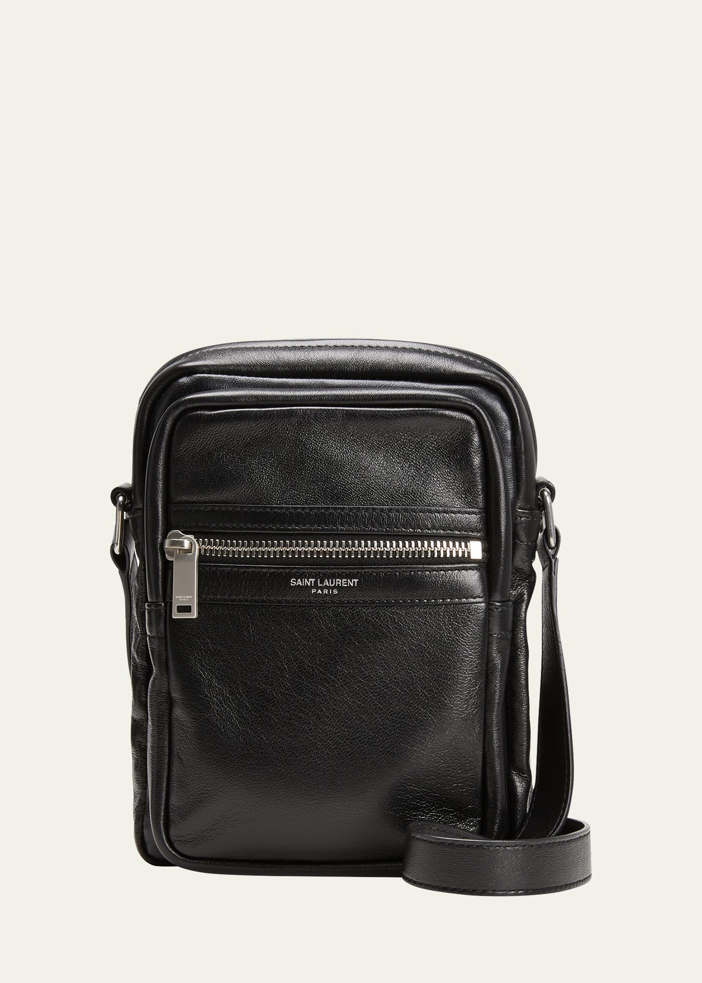 Saint Laurent Men's Brad Soft Leather Crossbody Pouch Bag In Black