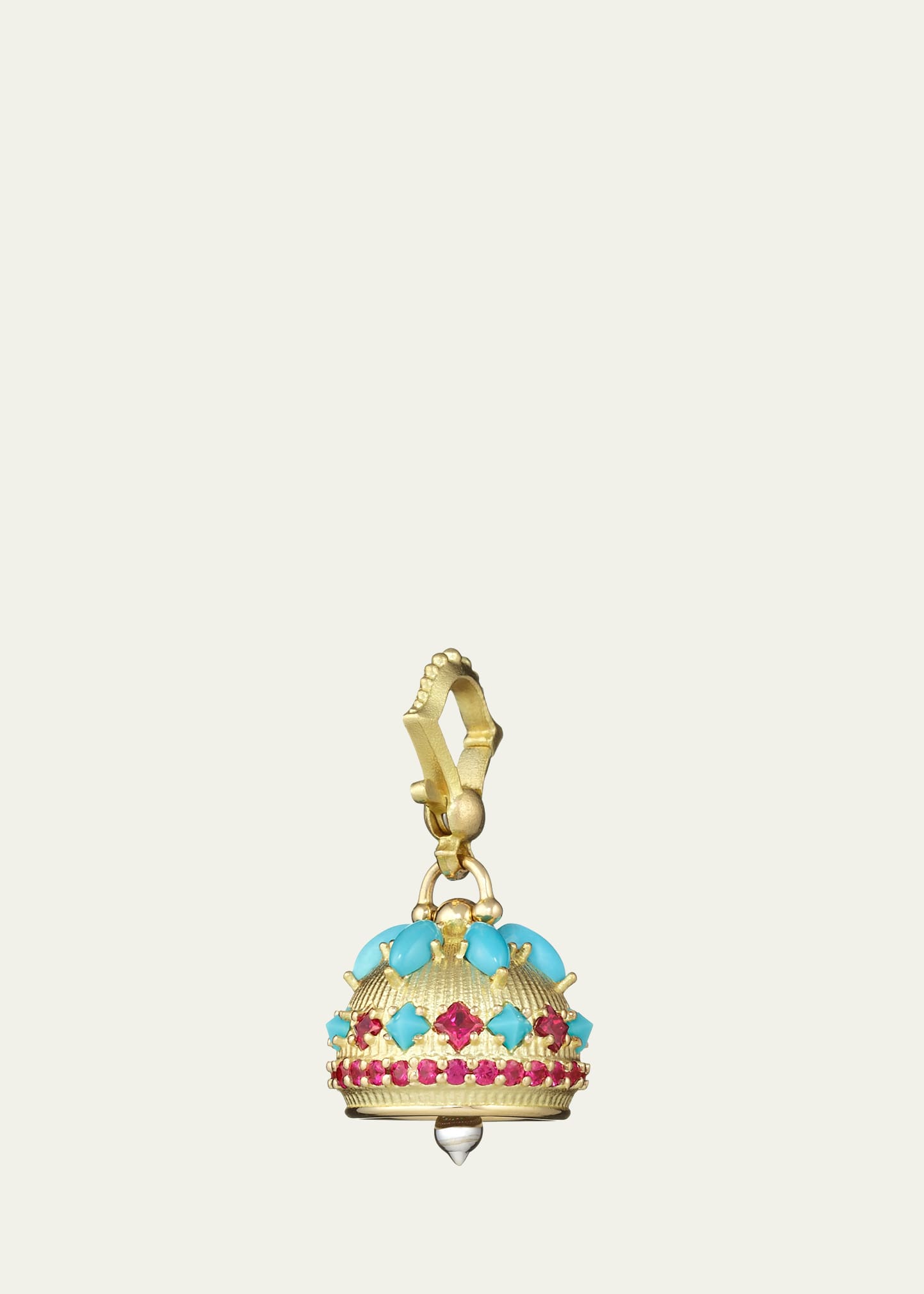 Yellow Gold #3 Meditation Bell with Turquoise and Ruby
