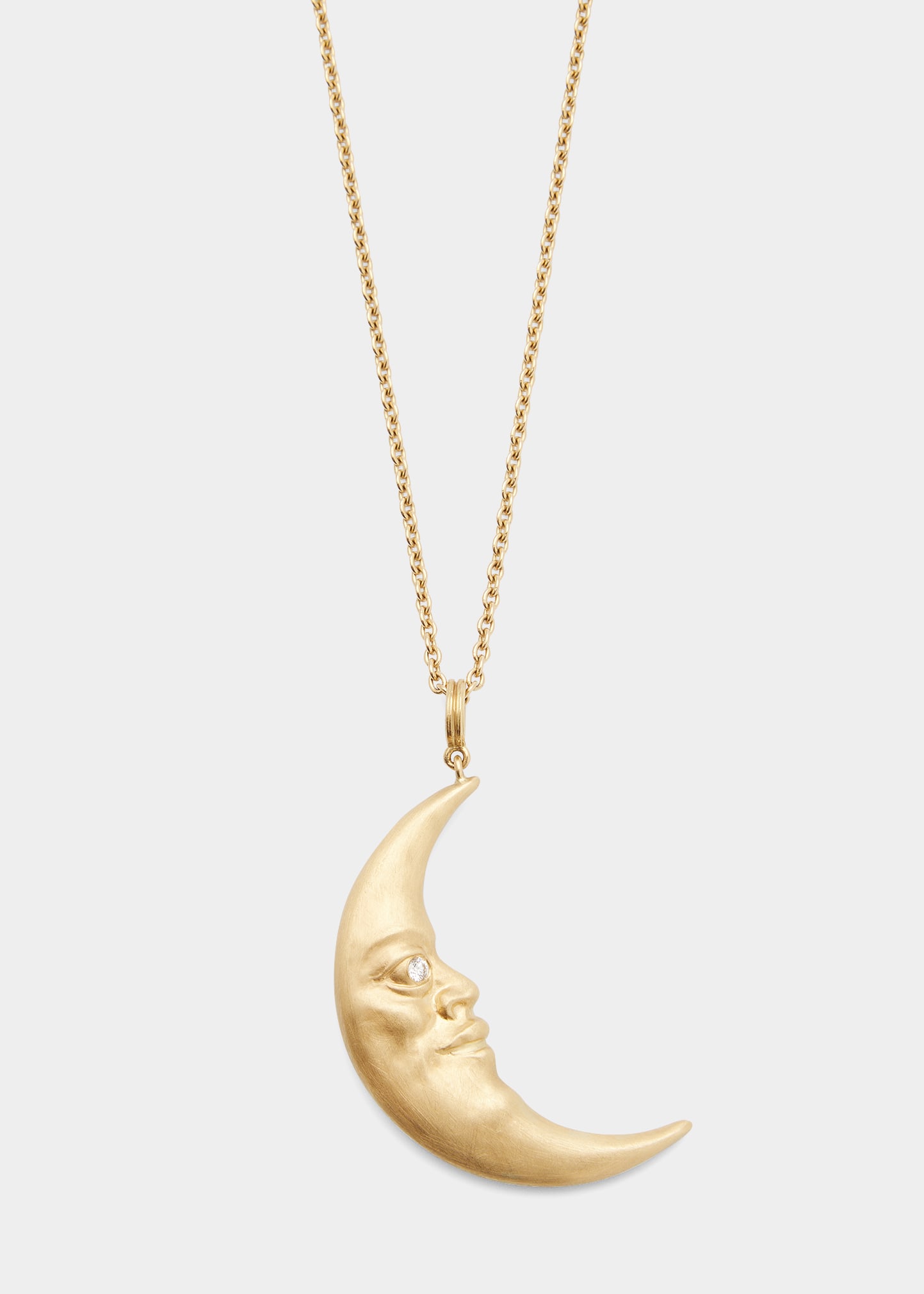 Large Crescent Moon Face Pendant in 18k Gold and Diamonds