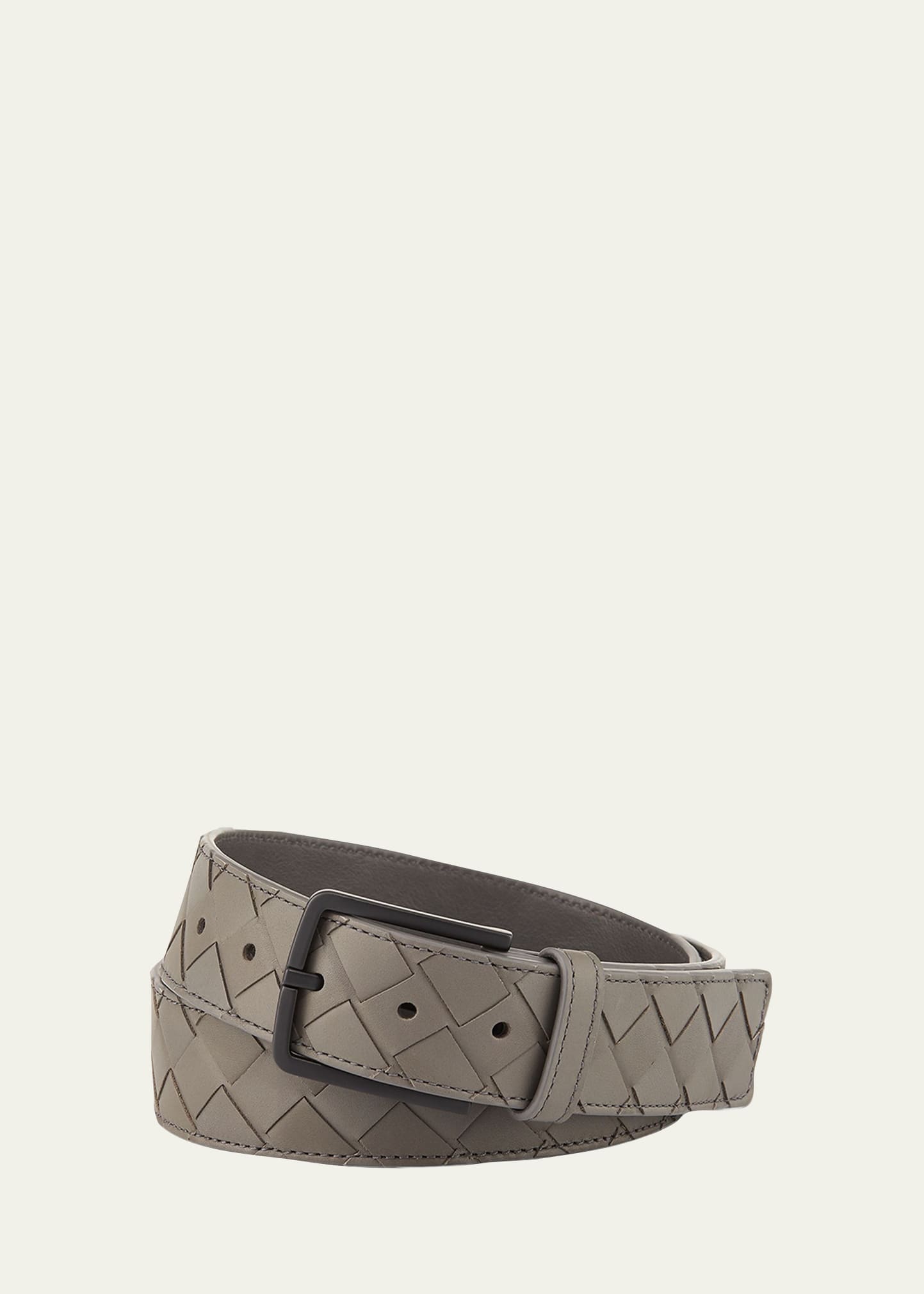 Bottega Veneta Men's Cintura Intrecciato Leather Belt In Gray