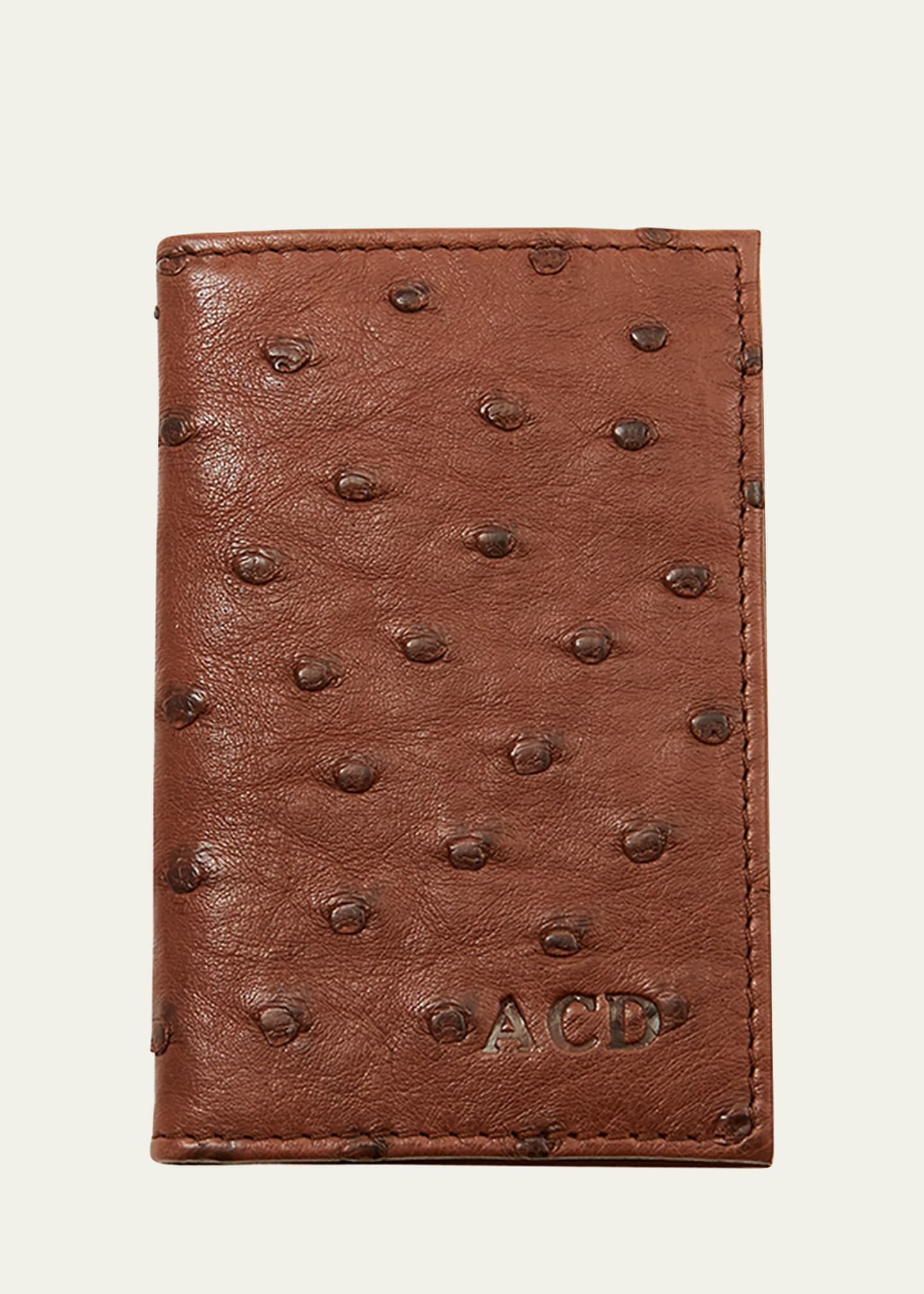 Abas Ostrich Bi-fold Card Case In Brown