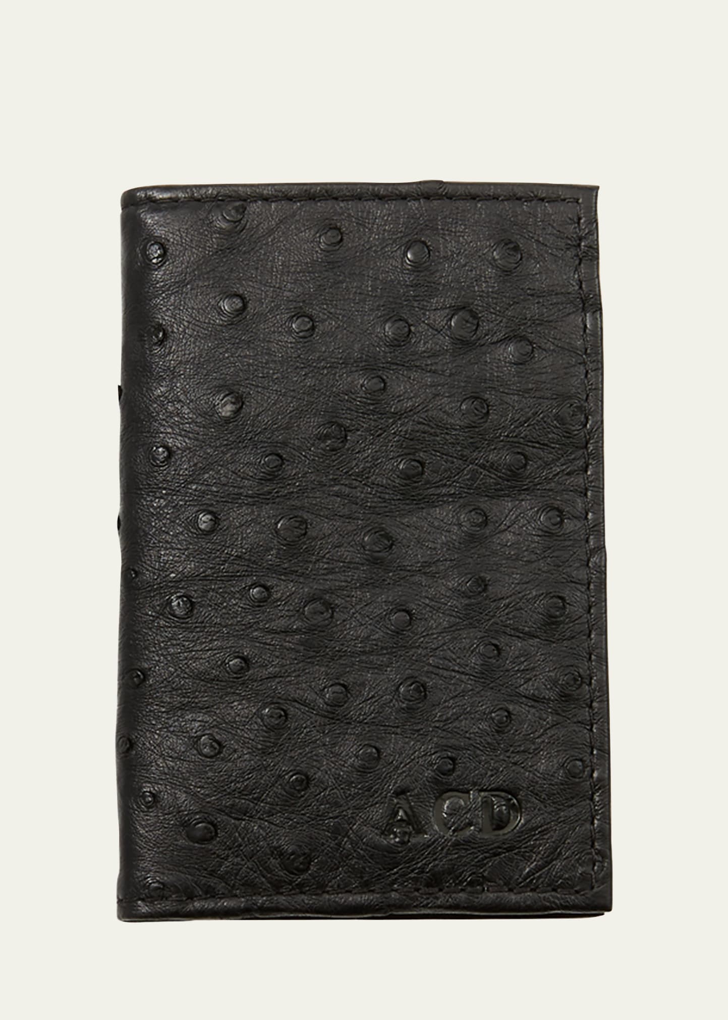 Abas Ostrich Bi-fold Card Case In Black