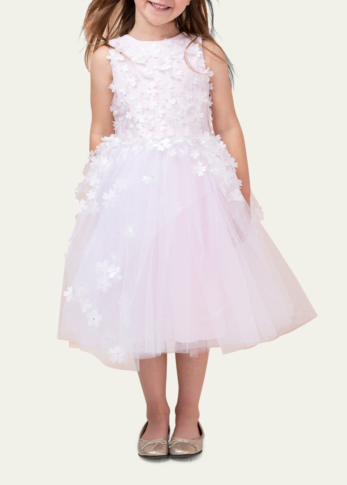 Girl's Lauren 3D Flower Embellished Tulle Dress, Size 2-12