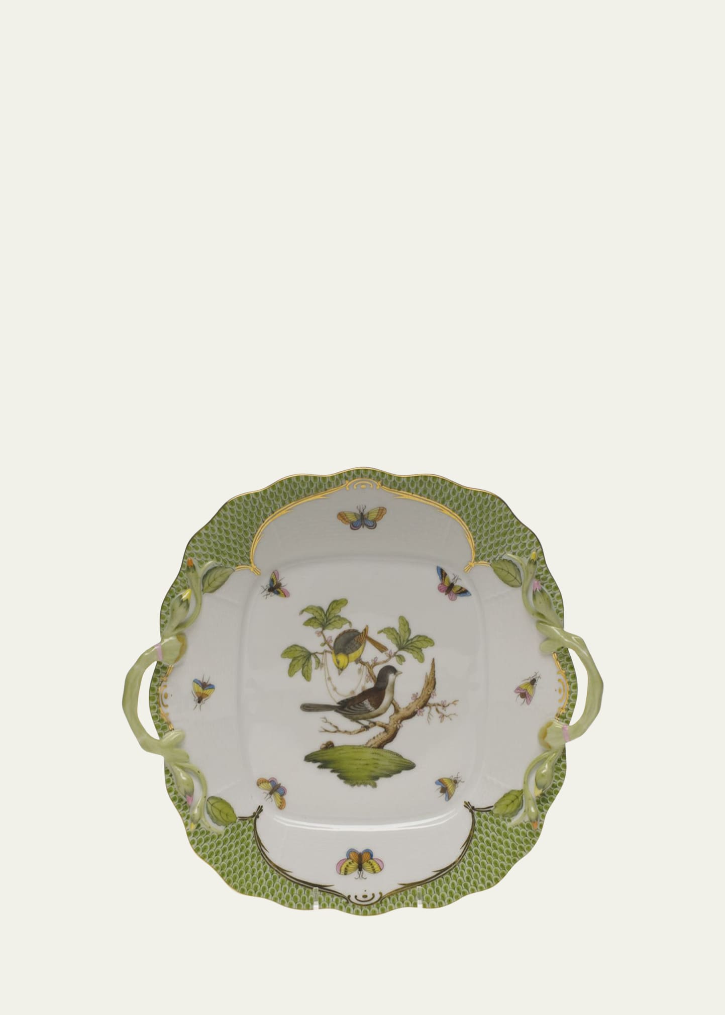 Rothschild Bird Green Square Cake Plate with Handles