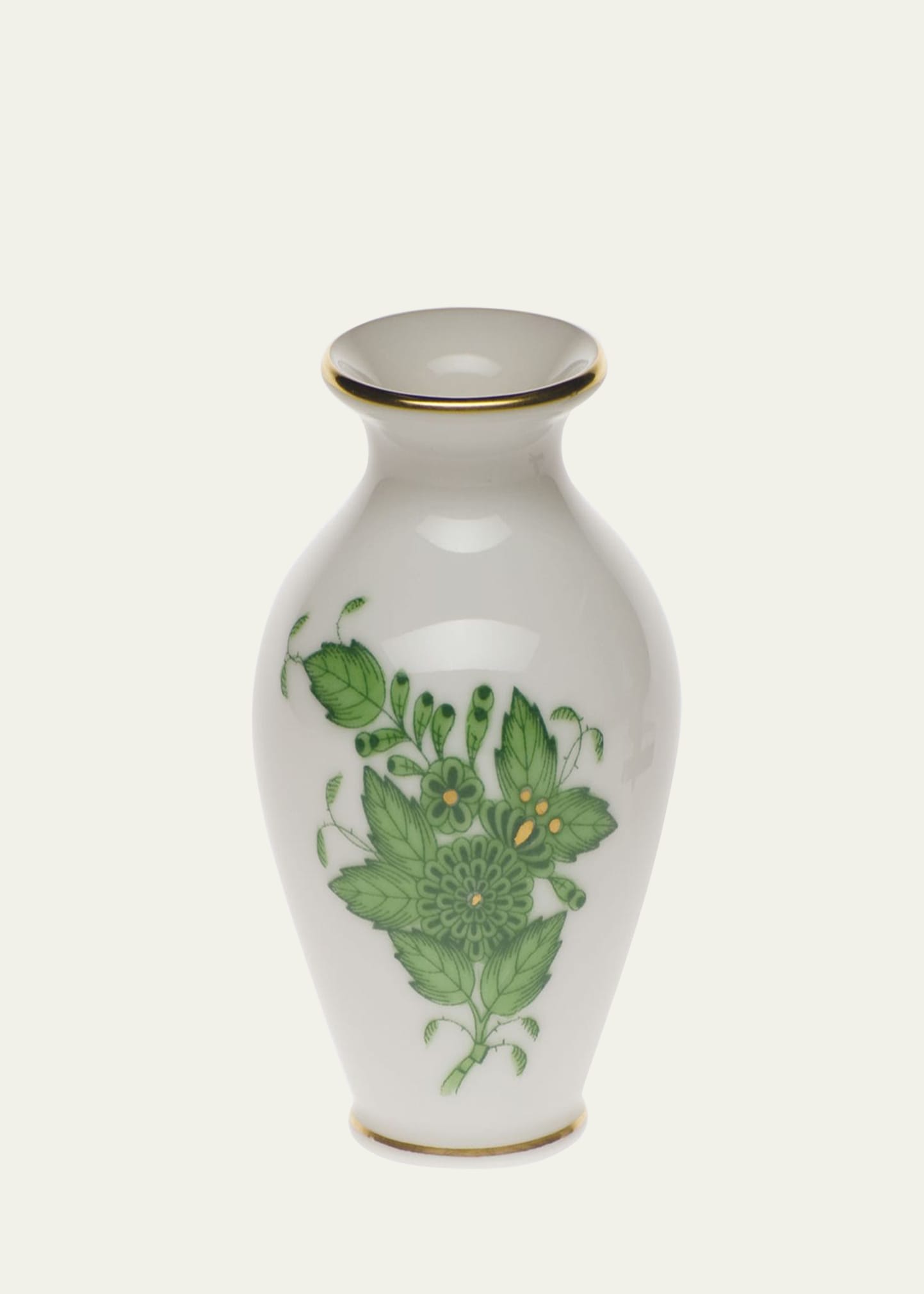Chinese Bouquet Green Small Bud Vase with Lip