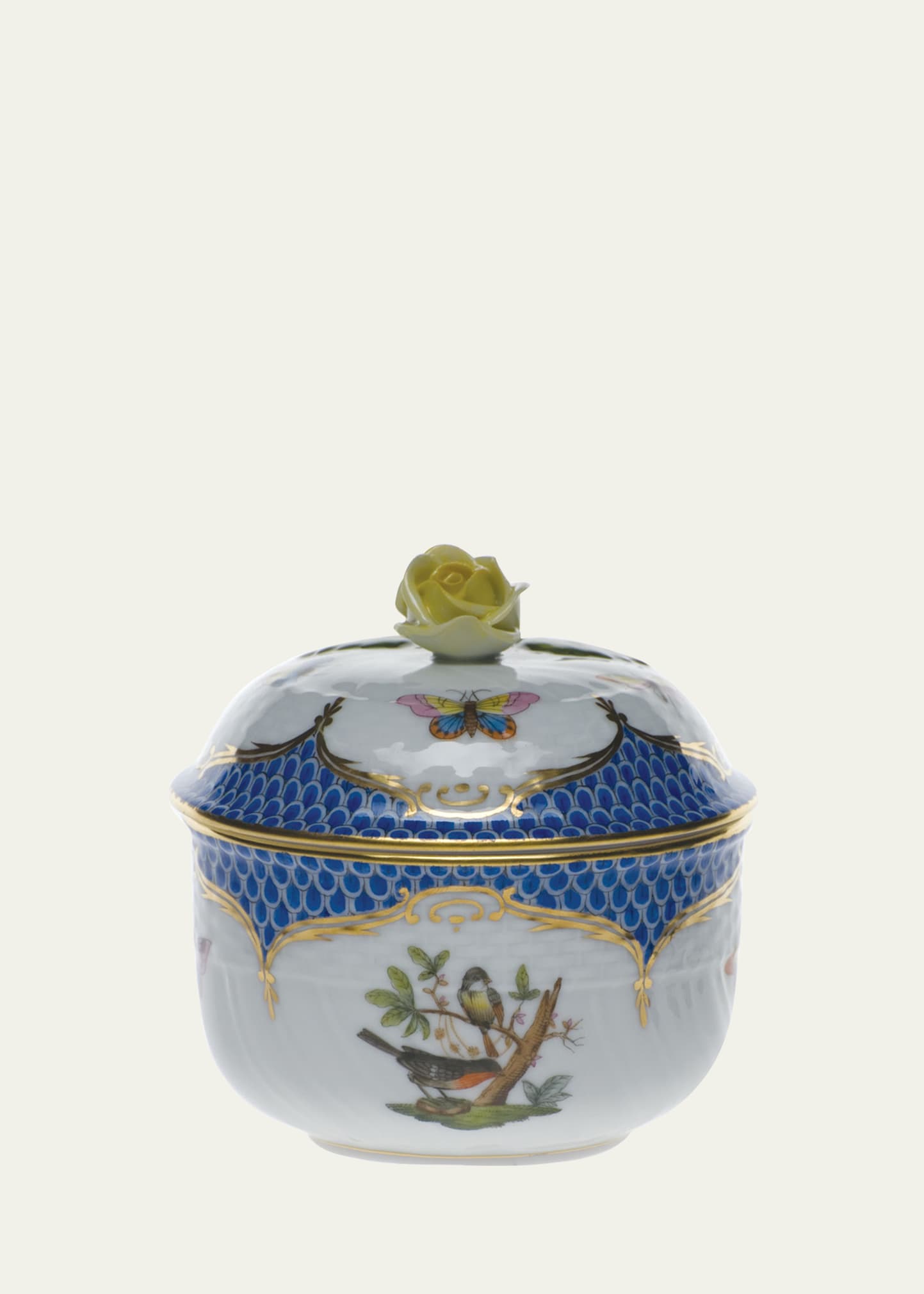 Rothschild Blue Covered Sugar Dish with Rose